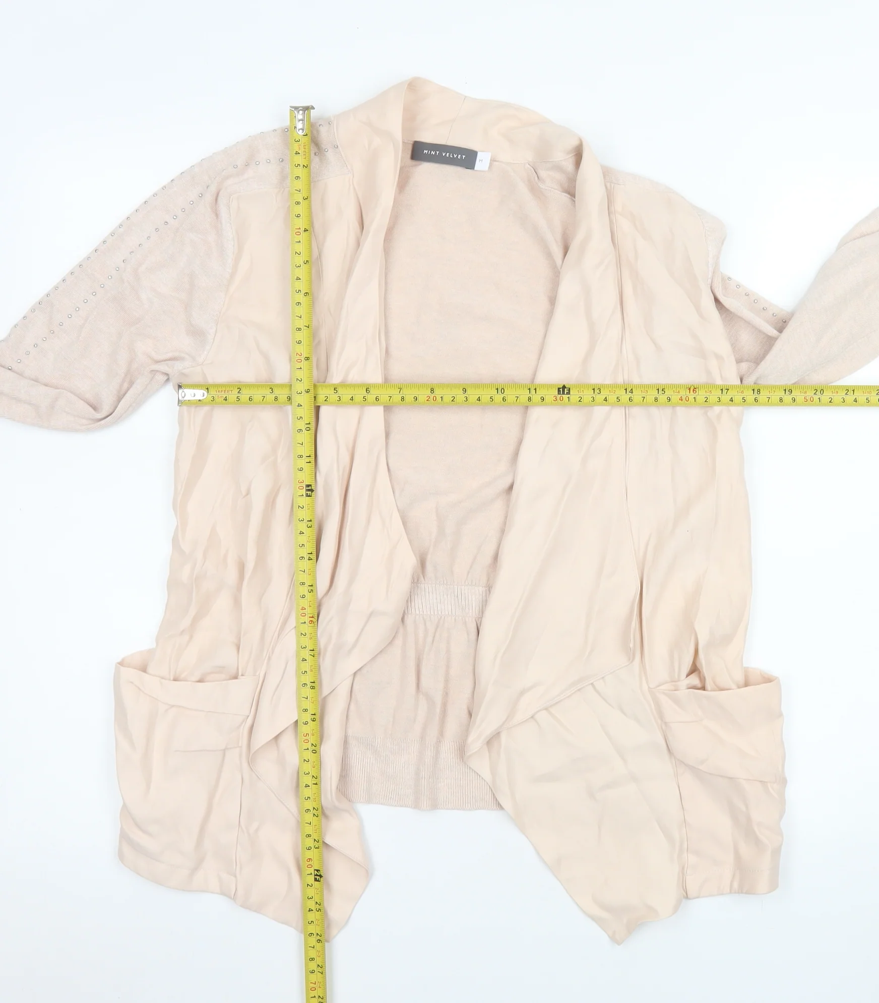 Mint Velvet Women Beige Studded Open Jacket Size M Classic Style - Image 2