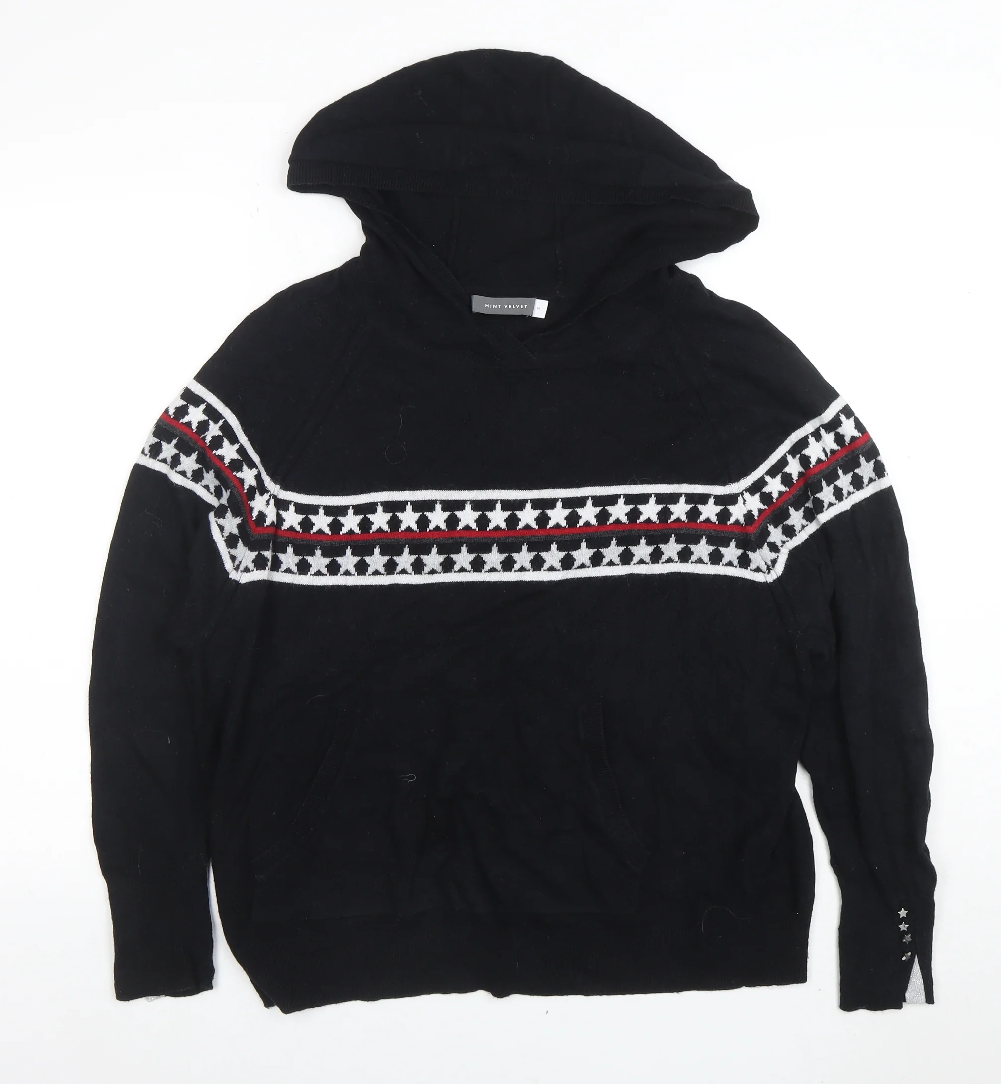 Mint Velvet Women Black Star Knit Hooded Jumper Medium