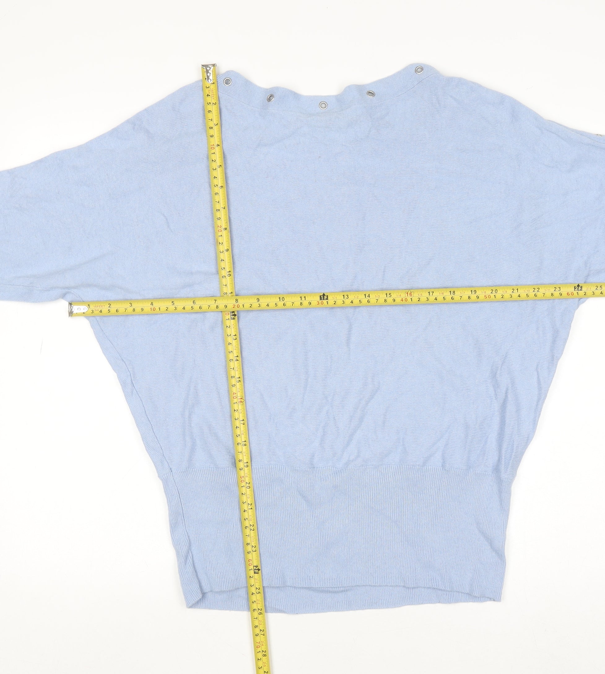 Mint Velvet Women Blue L Boat Neck Lightweight Button Detail Jumper - Image 2