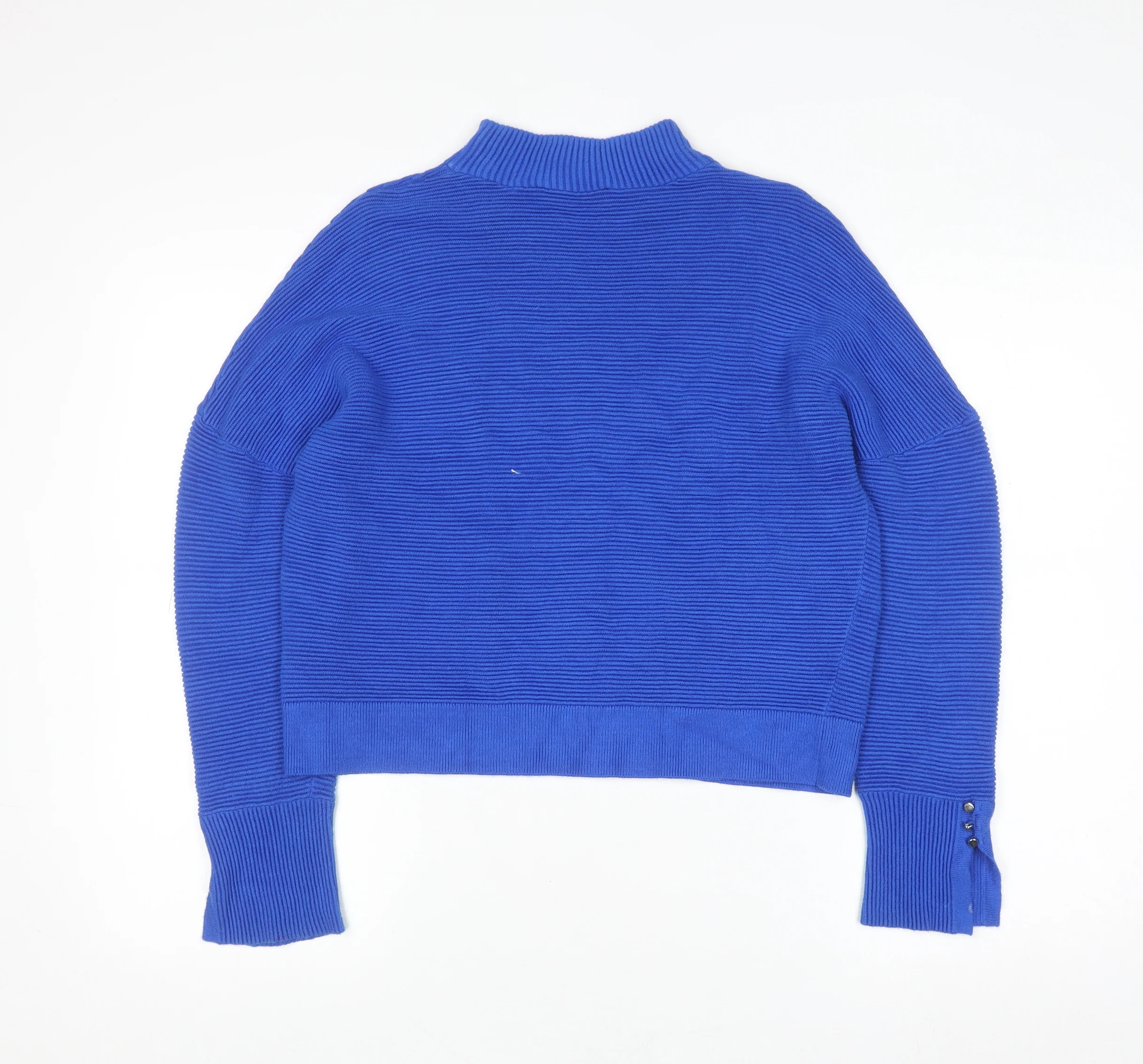 Mint Velvet Women's Blue Mock Neck Rib Knit Pullover Jumper Size M - Image 3
