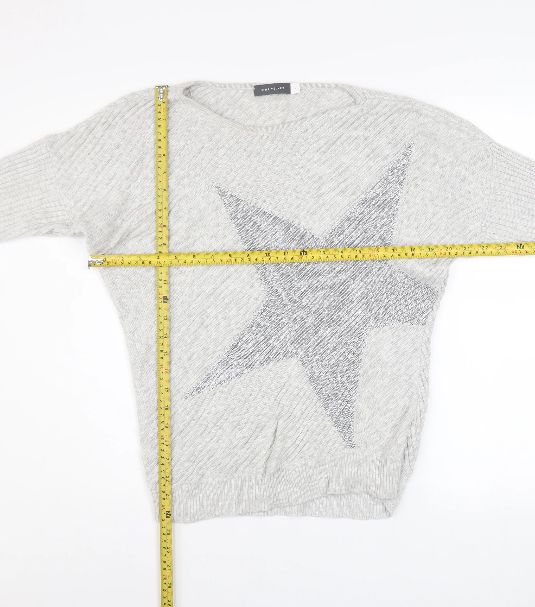 Mint Velvet Women's Grey Star Cotton Blend Pullover Jumper Size S - Image 2