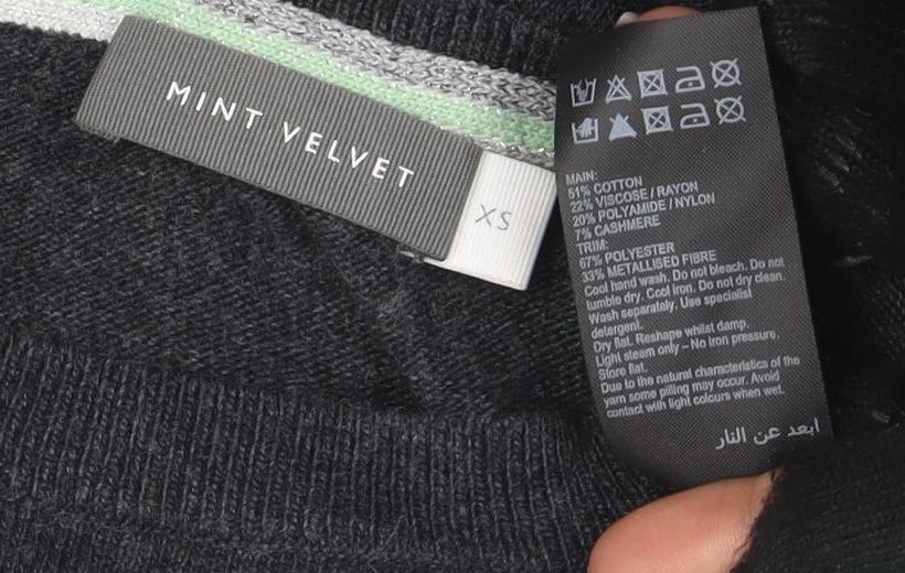 Mint Velvet Womens Grey Star Sleeve Crew Neck Knit Jumper XS - Image 4
