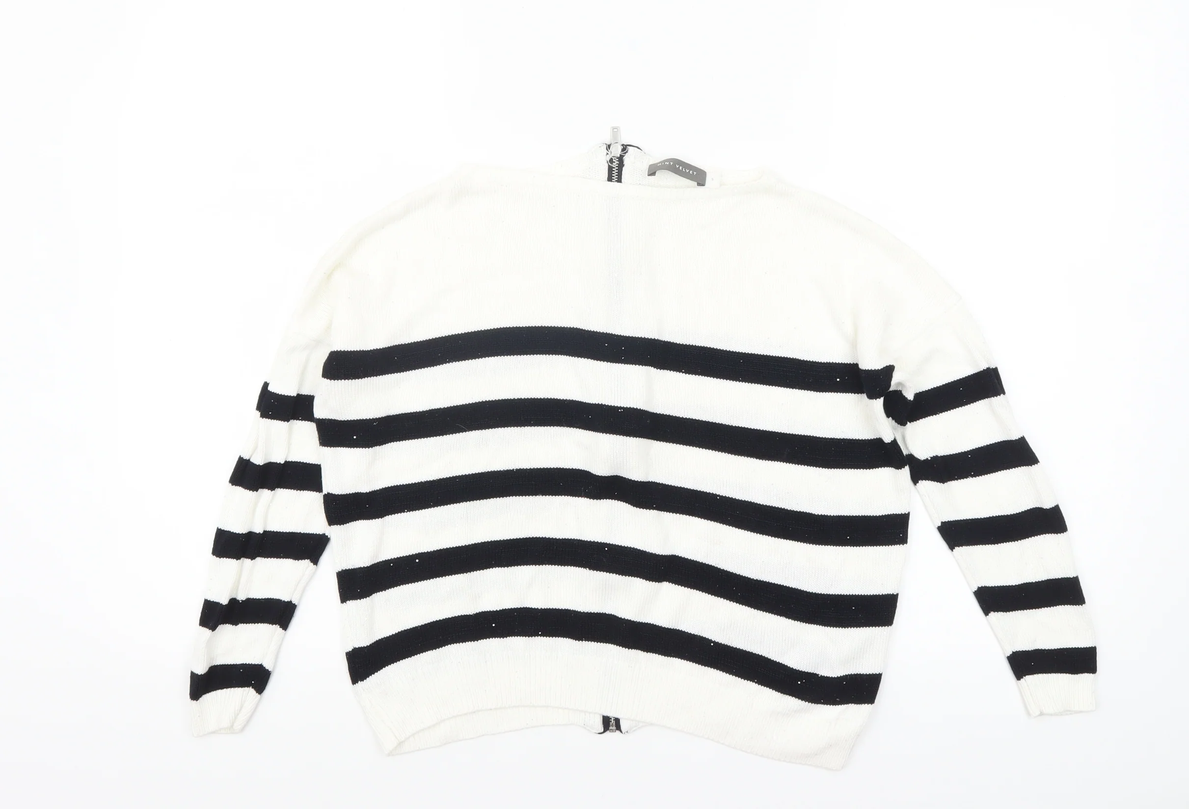 Mint Velvet Women's White Black Striped Full Zip Jumper Size S