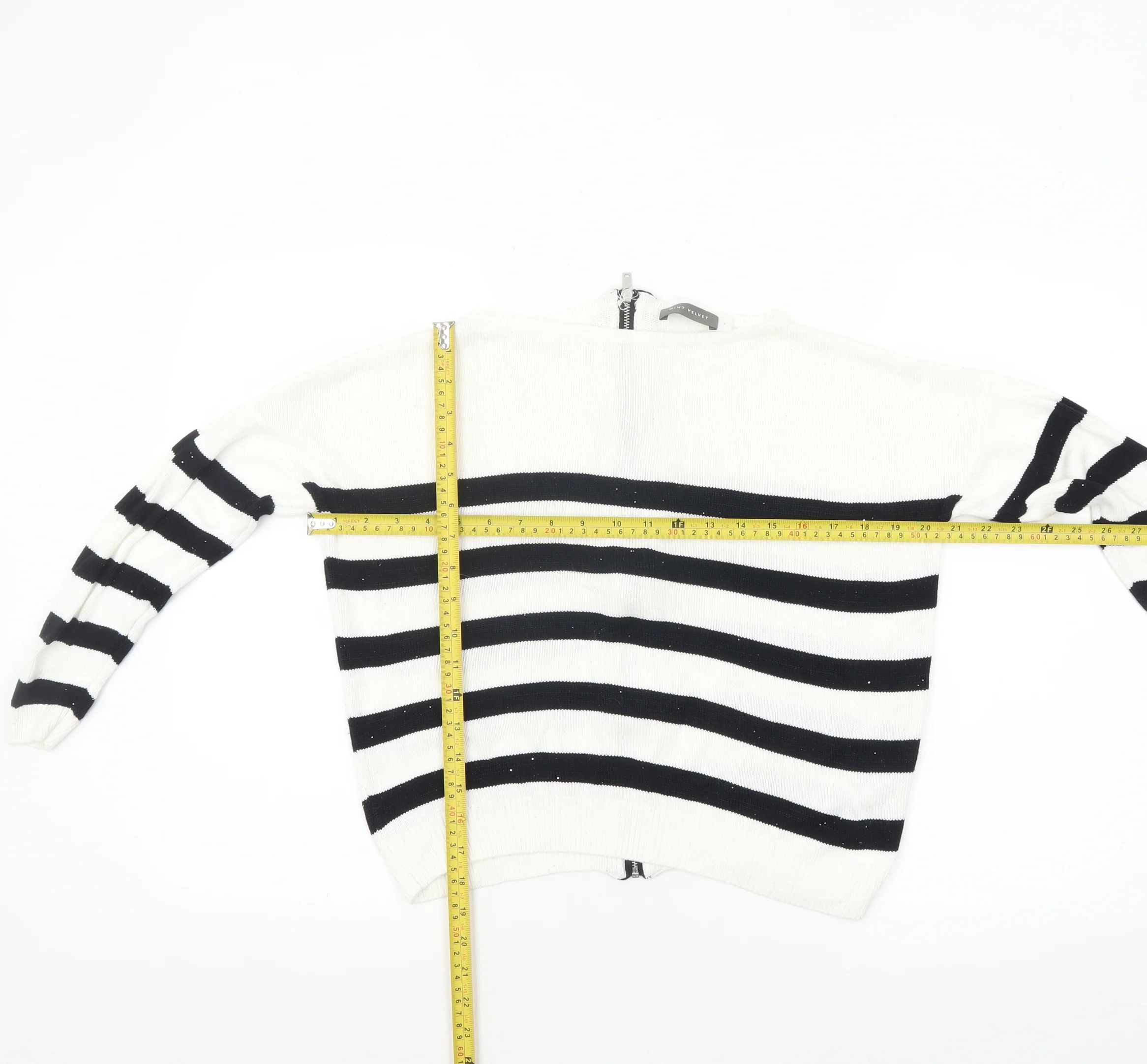 Mint Velvet Women's White Black Striped Full Zip Jumper Size S - Image 2