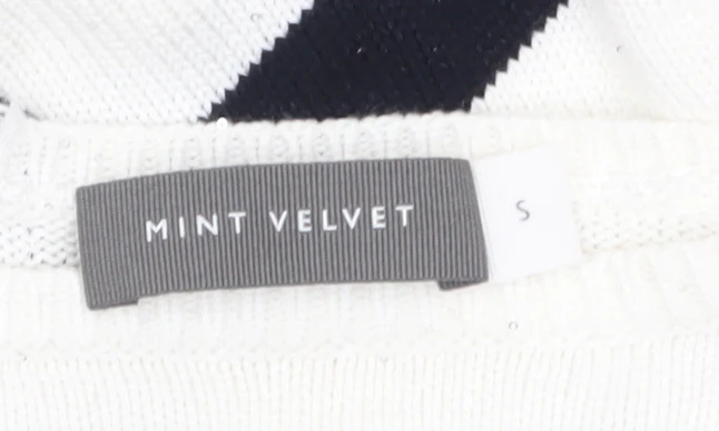 Mint Velvet Women's White Black Striped Full Zip Jumper Size S - Image 5