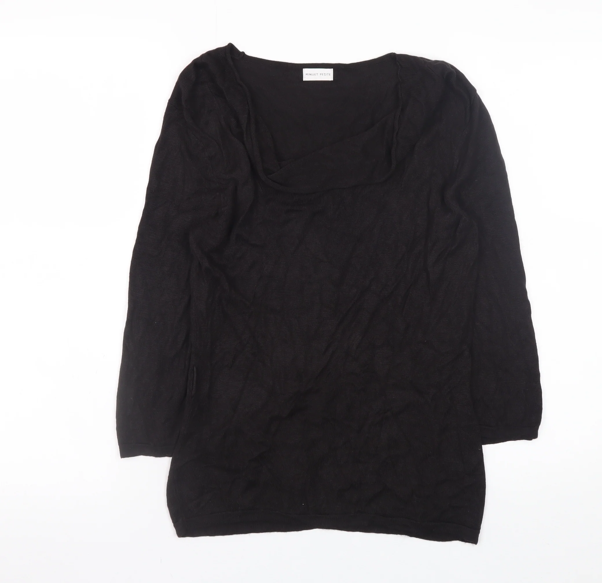 Minuet Petite Women’s Black Size 12 Cowl Neck 3/4 Sleeve Jumper
