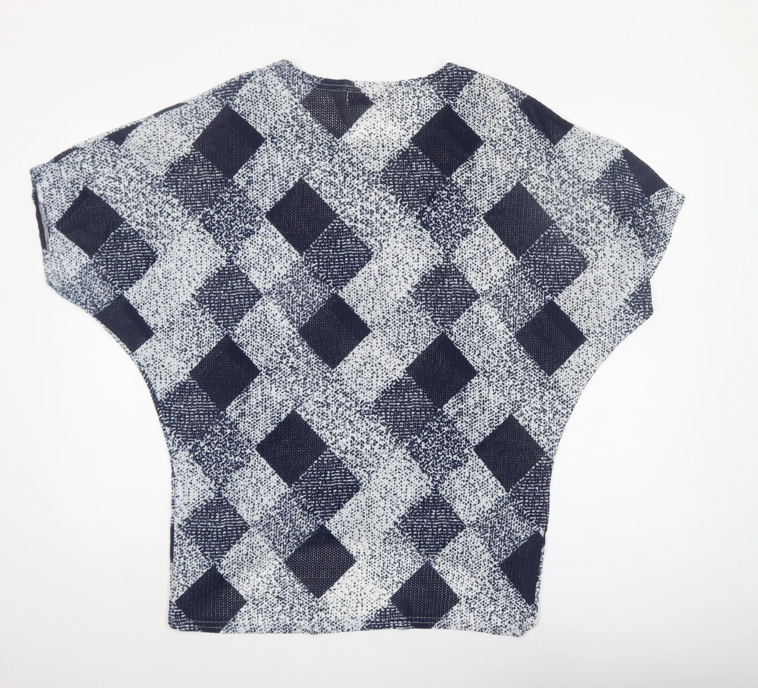 Mirumi Women Blue Check Knit Short Sleeve Cropped Blouse S - Image 3