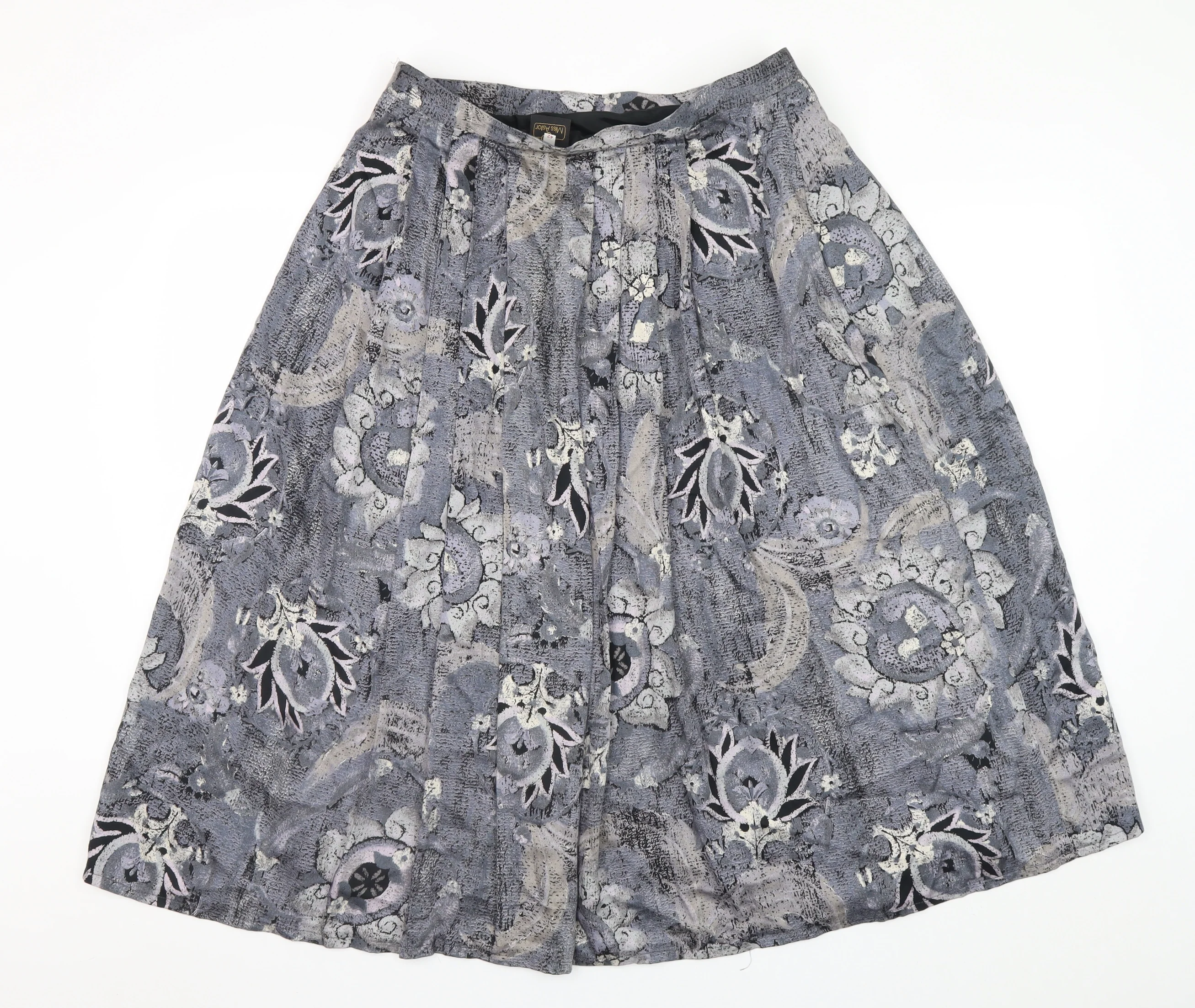 Miss Astor Women’s Grey Floral Pleated Midi Skirt Size 14 - Image 3