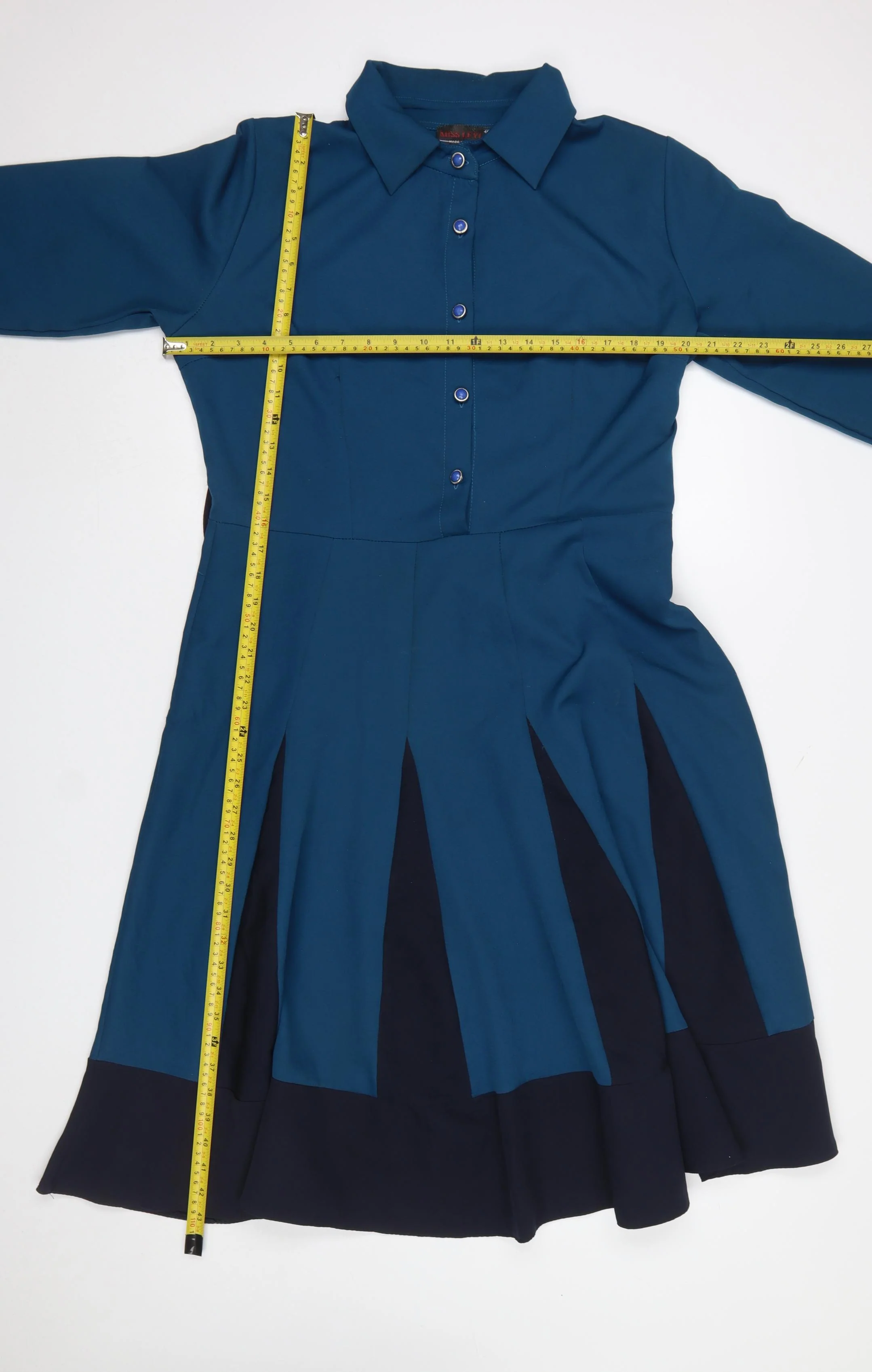 Miss Leyla Women Blue Fit & Flare Knee Length Collared Dress Size 18 - Image 2