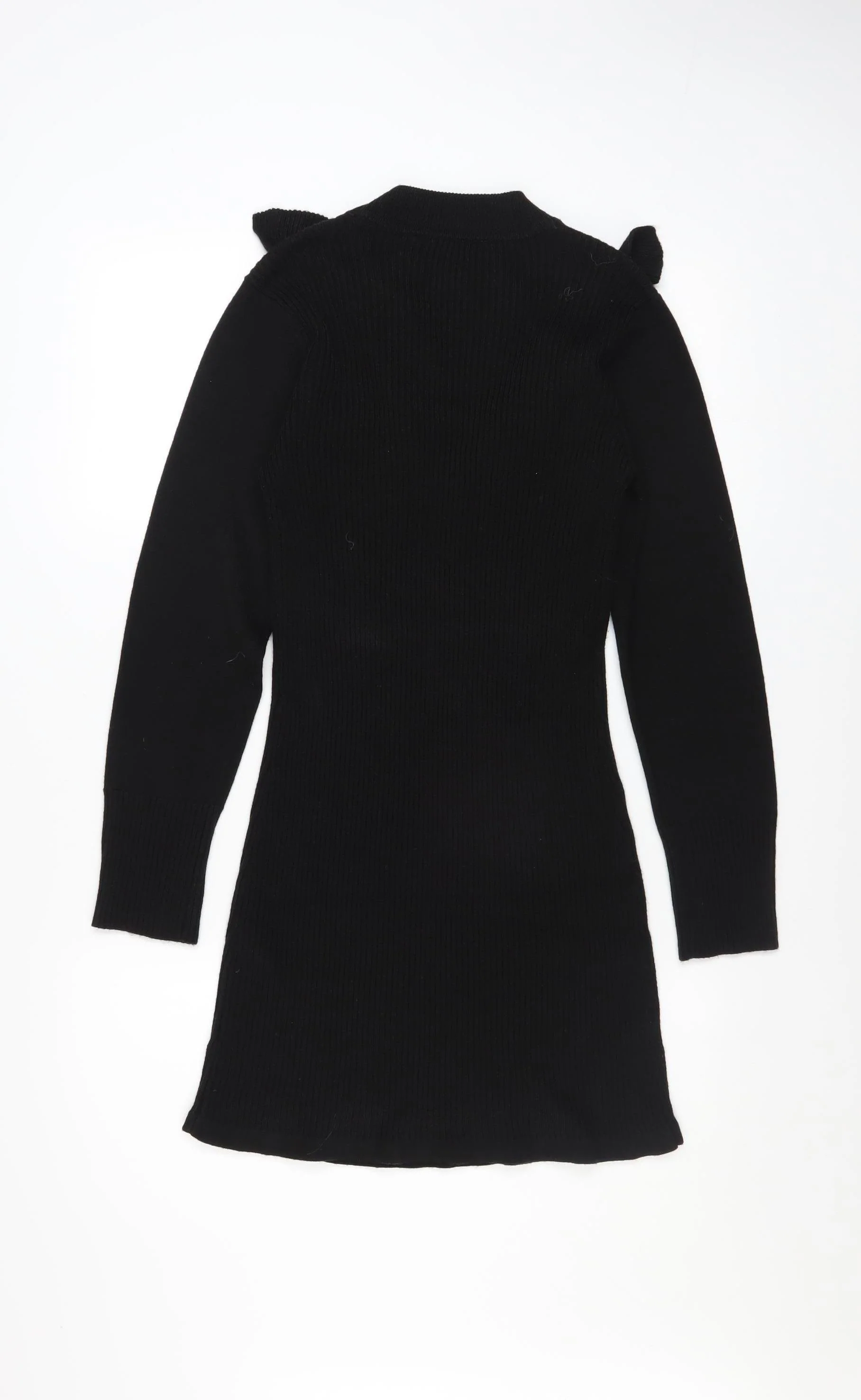 Miss Selfridge Petites Black Bodycon Ruffle Knit Dress Size 12 - Image 3