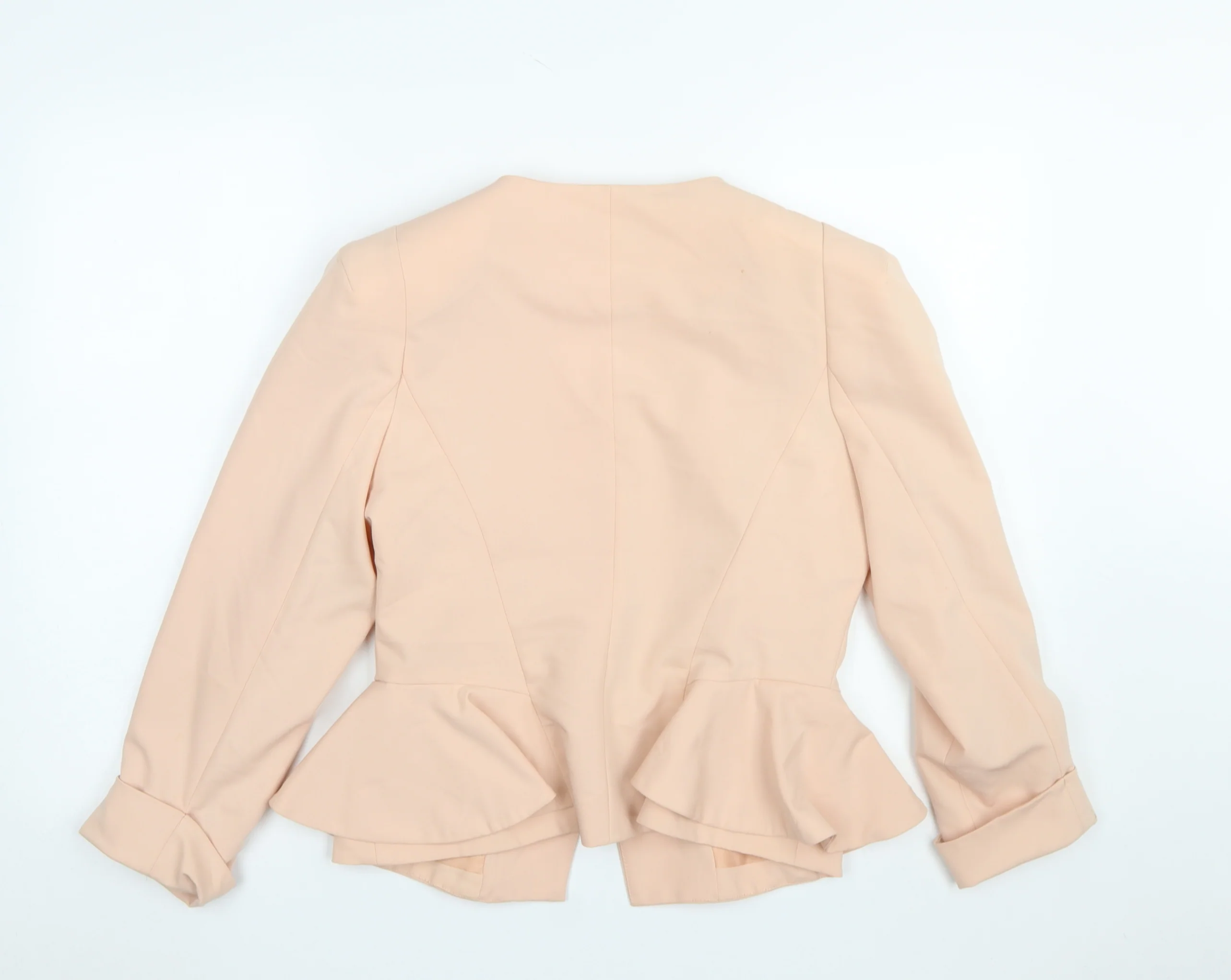 Miss Selfridge Women Beige Peplum Blazer Jacket UK 14 Lined Single Button - Image 3