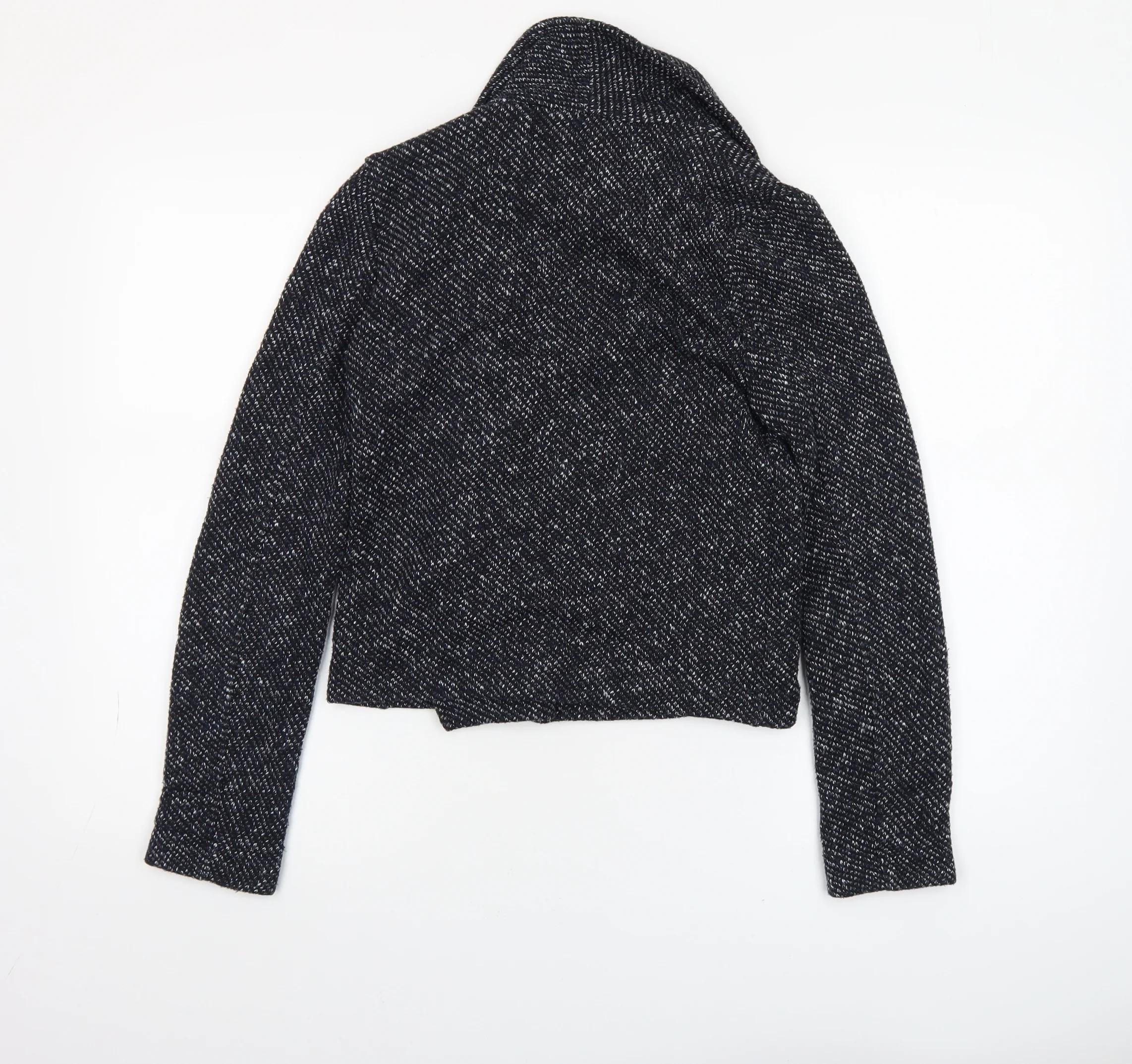 Miss Selfridge Women Black Tweed Biker Jacket UK 8 Cropped Zip Style - Image 3