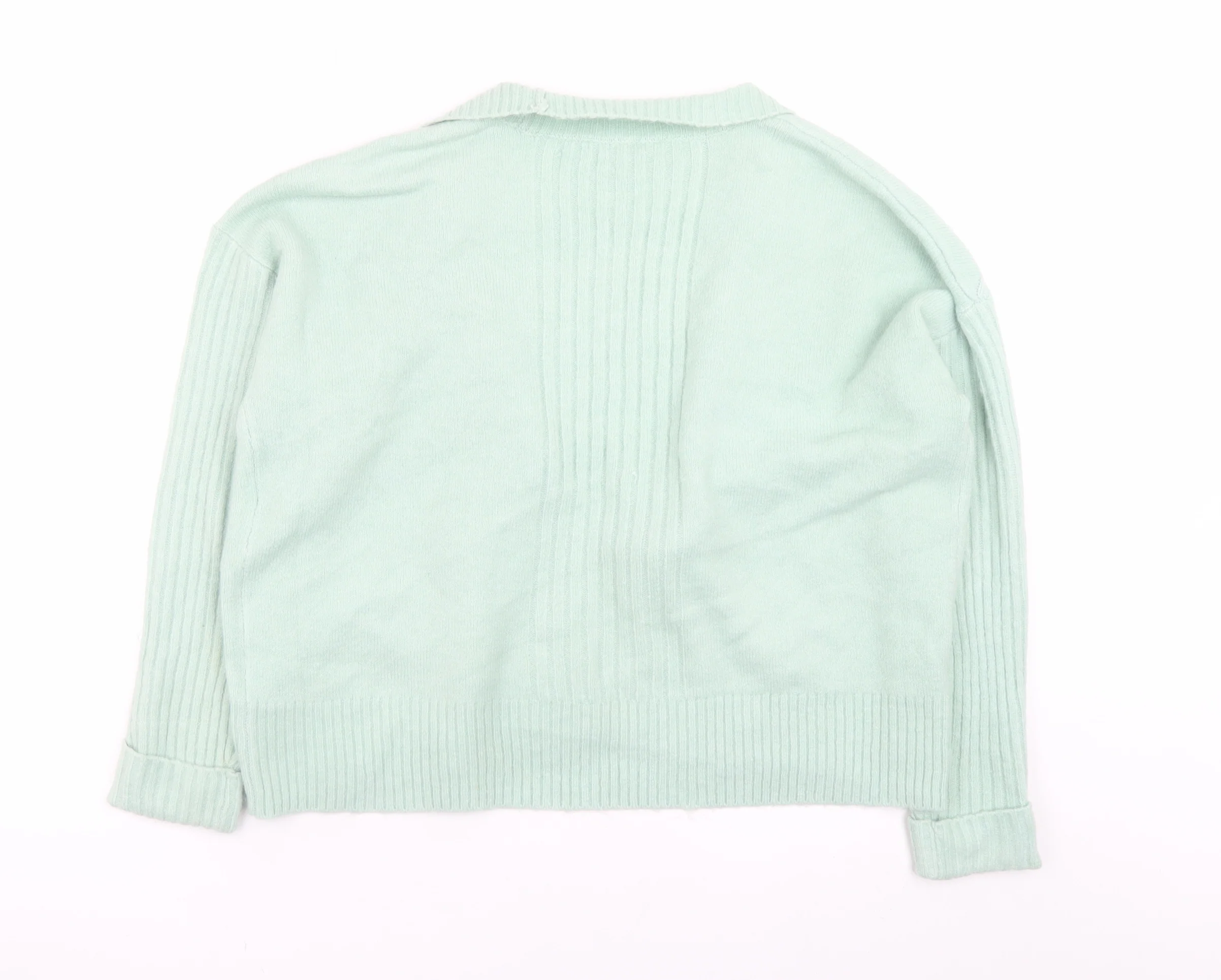 Miss Selfridge Women Green Ribbed Knit Cardigan Size M Open Front - Image 3