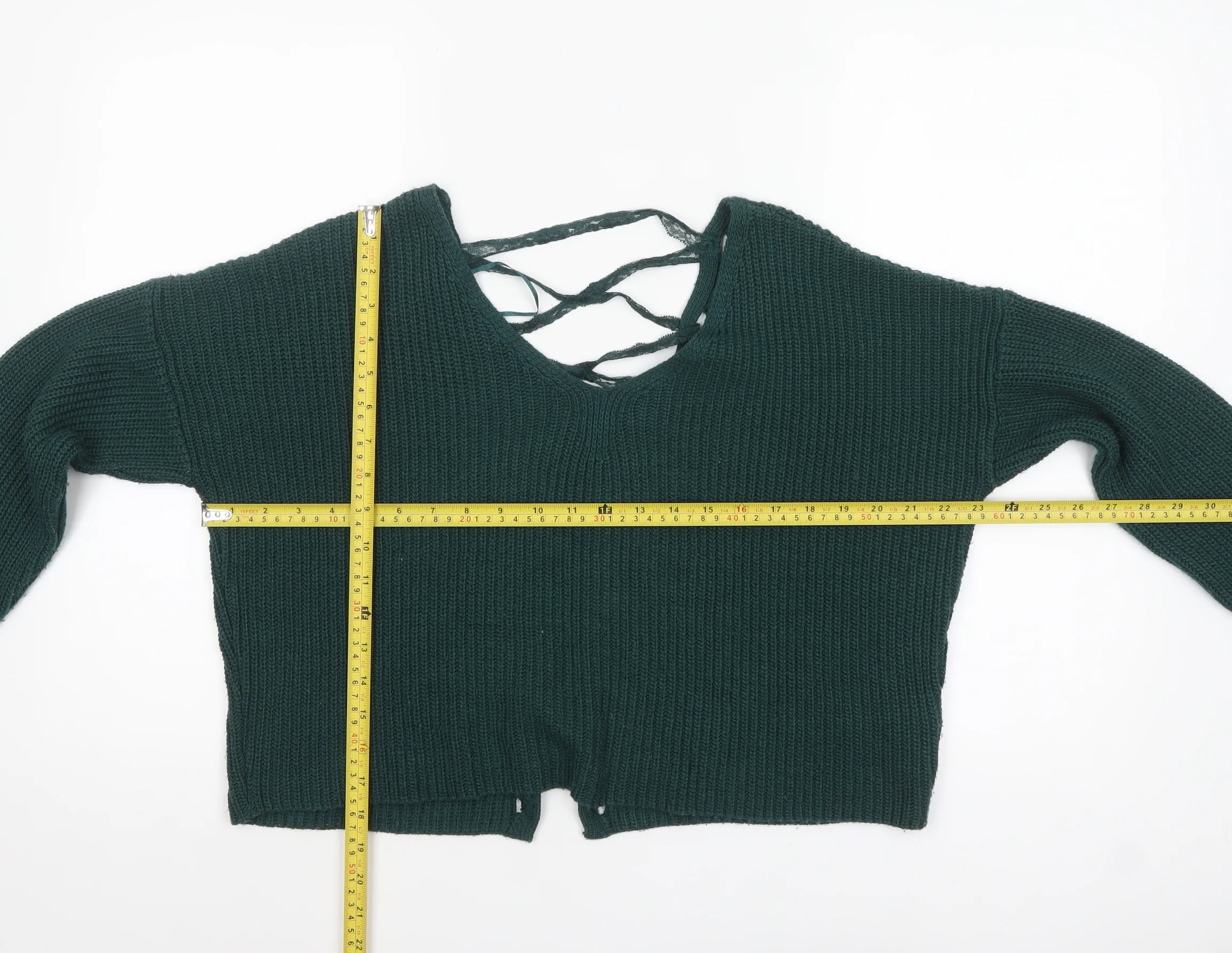Miss Selfridge Women Green V-Neck Lace-Up Knit Jumper Size 8 - Image 2