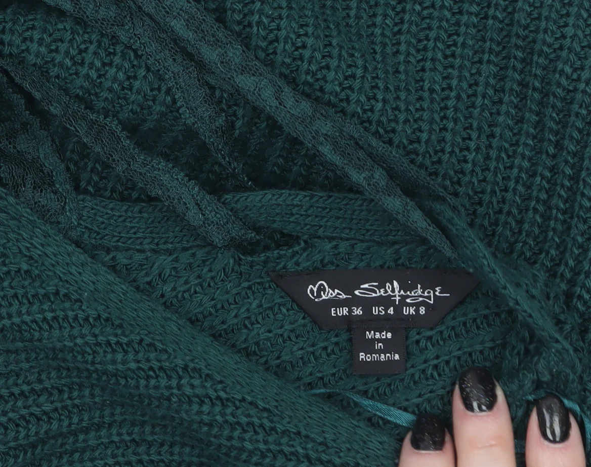 Miss Selfridge Women Green V-Neck Lace-Up Knit Jumper Size 8 - Image 5