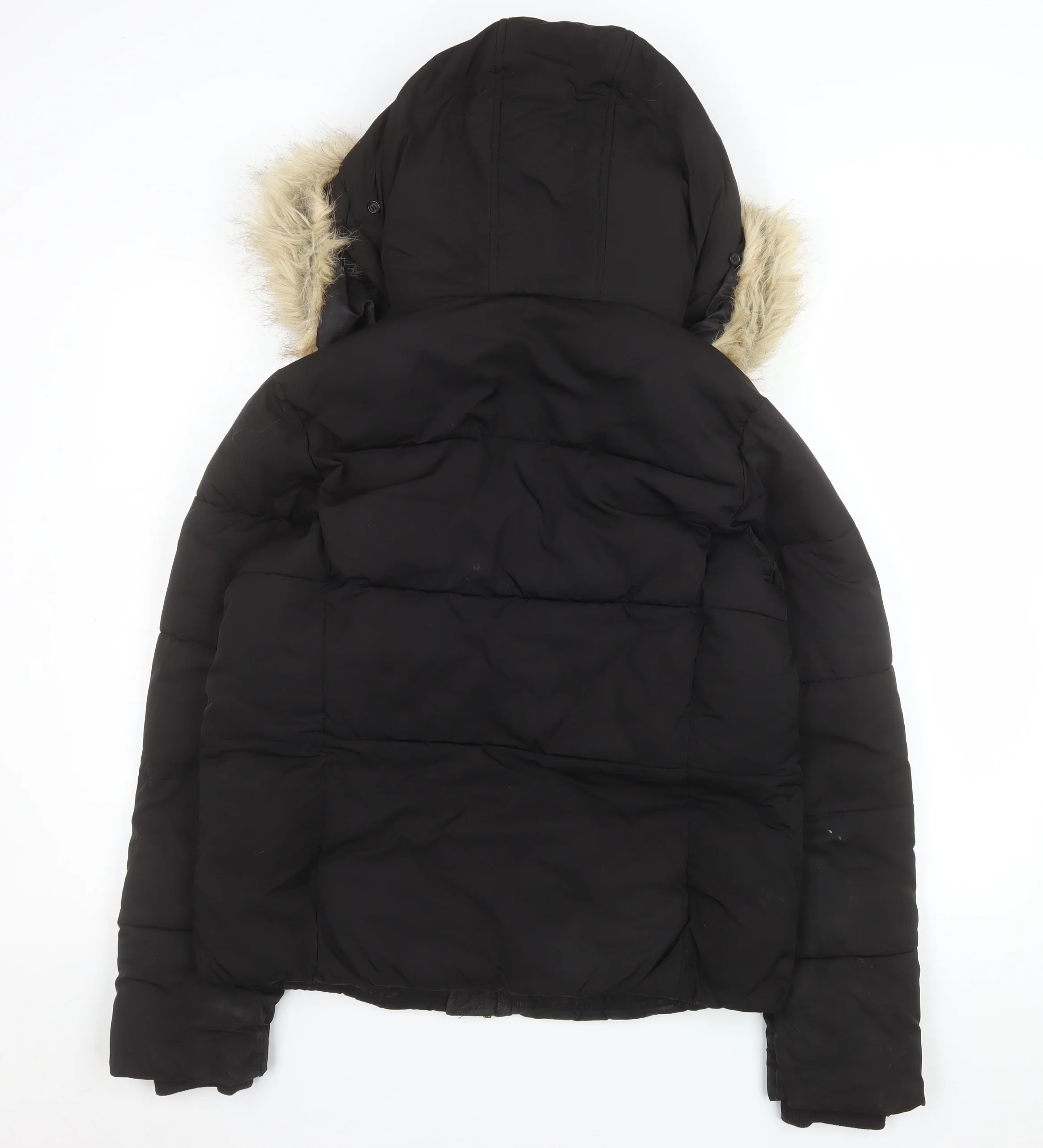 Miss Selfridge Women’s Black Faux Fur Hooded Puffer Jacket Size 8 - Image 3