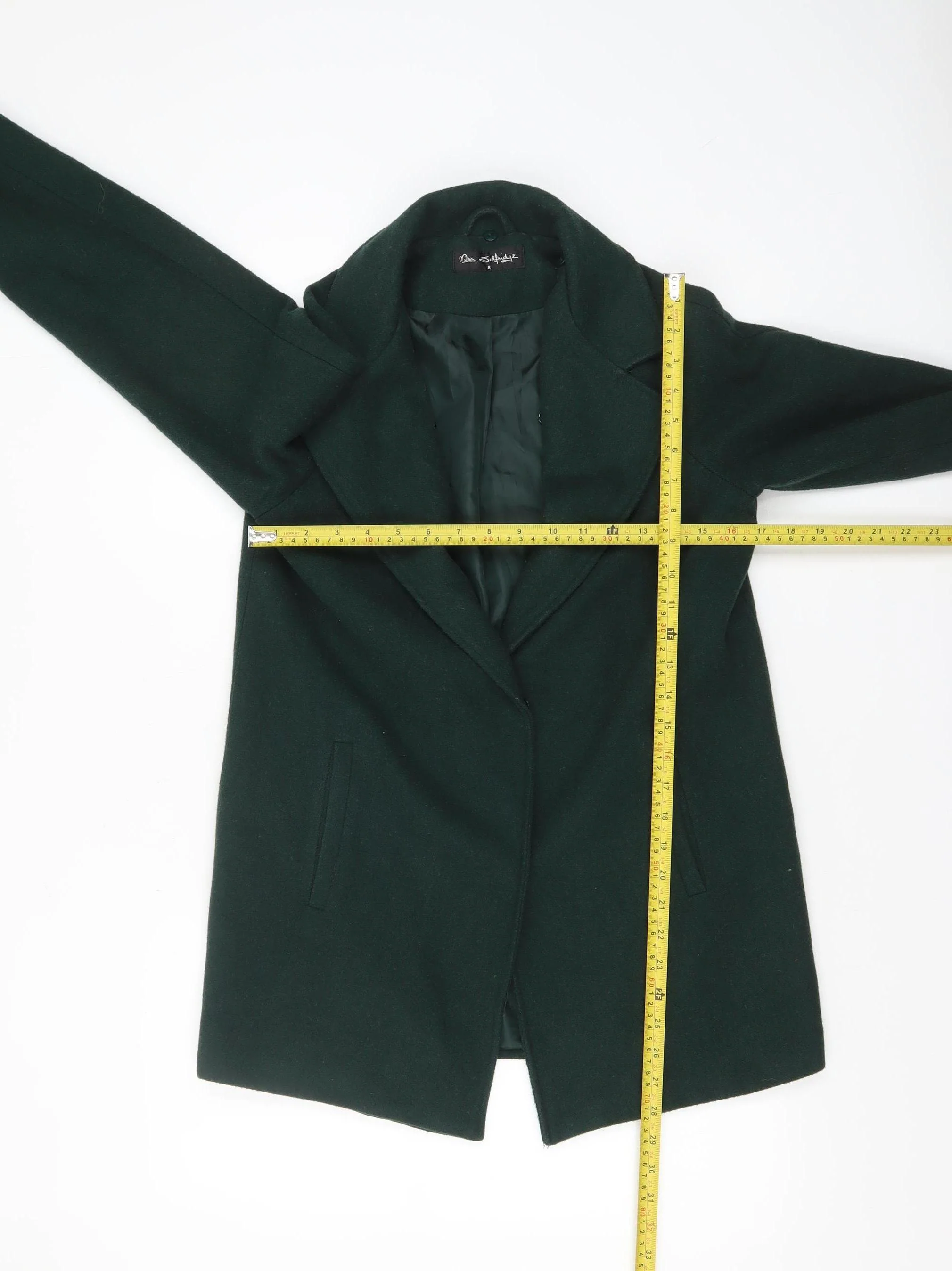 Miss Selfridge Women’s Green Wool Blend Mid-Length Coat UK 8 - Image 2