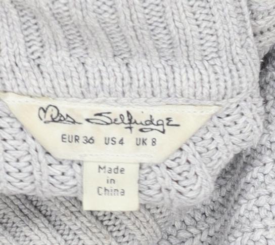 Miss Selfridge Women’s Grey Roll Neck Cable-Knit Jumper UK 8 - Image 4