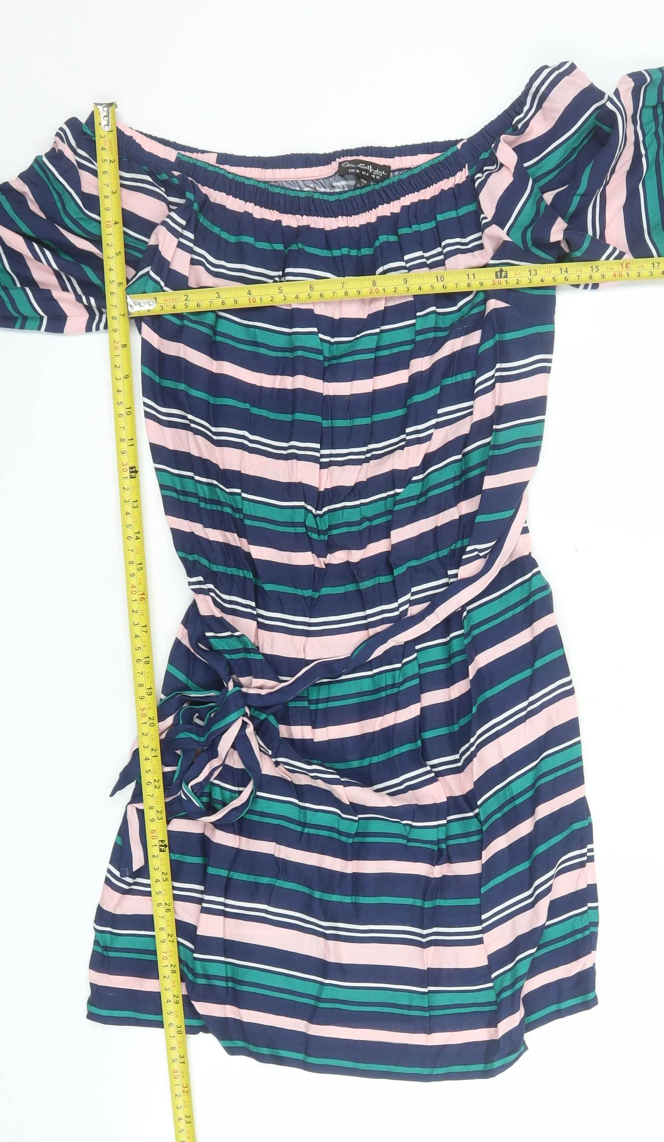 Miss Selfridge Women’s Multicoloured Off Shoulder Striped Short Dress UK 10 - Image 2