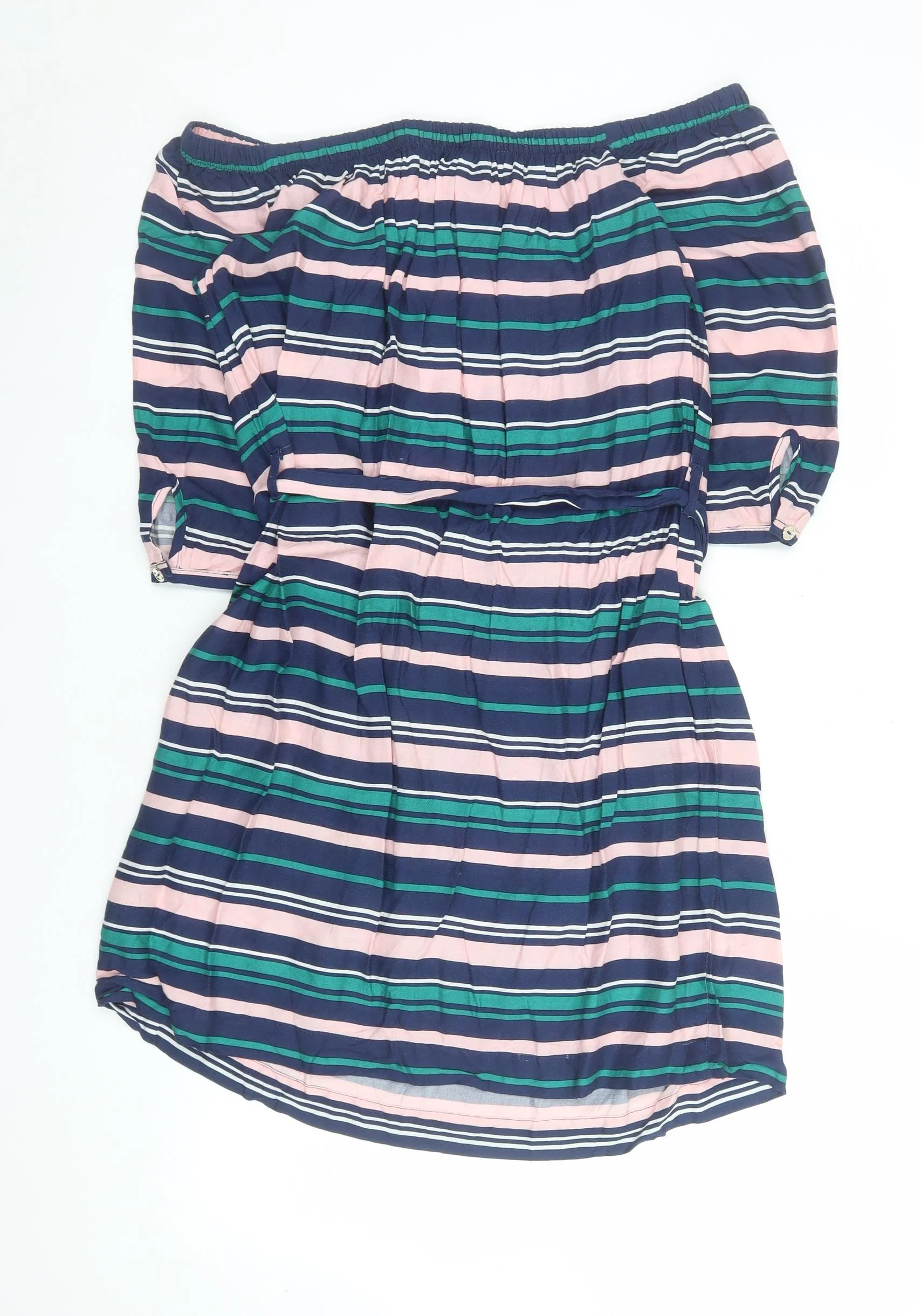Miss Selfridge Women’s Multicoloured Off Shoulder Striped Short Dress UK 10 - Image 3