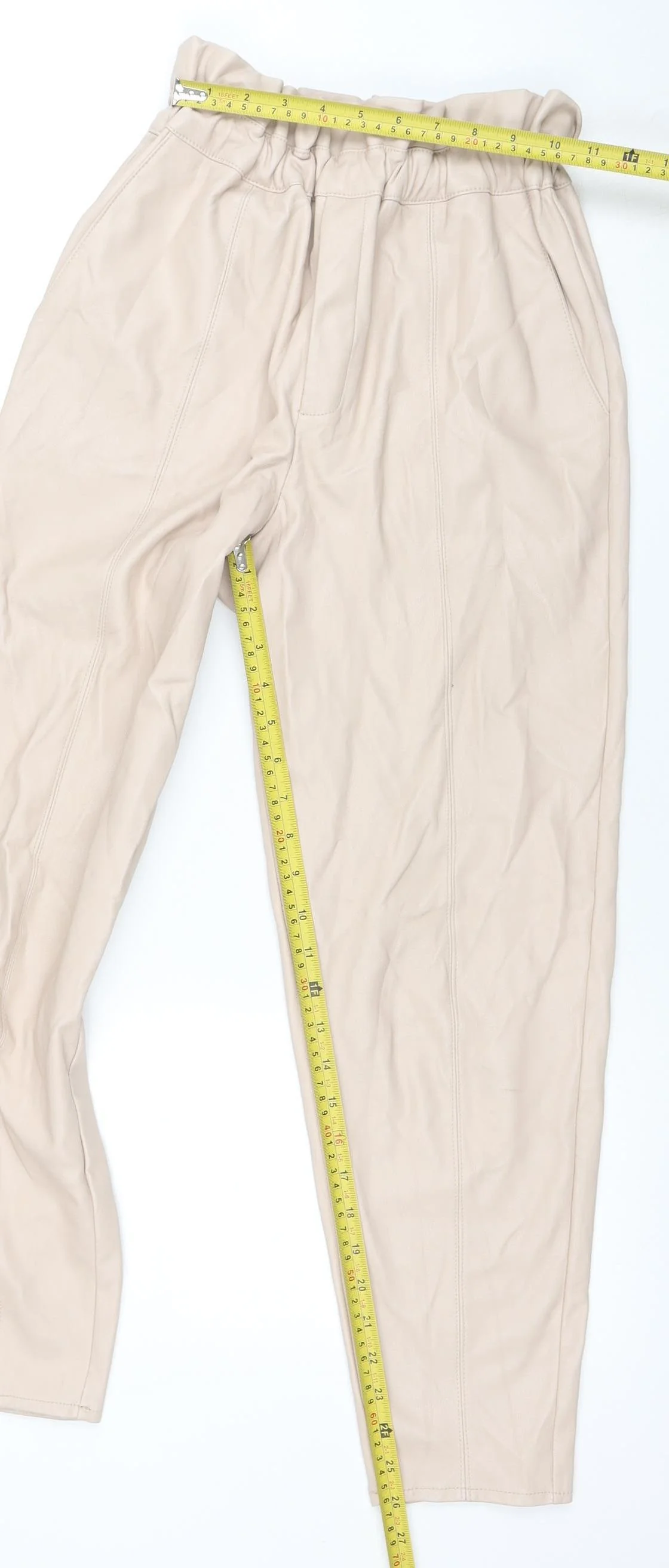 Miss Selfridge Women's Beige Faux Leather High Rise Tapered Trousers UK 8 - Image 2