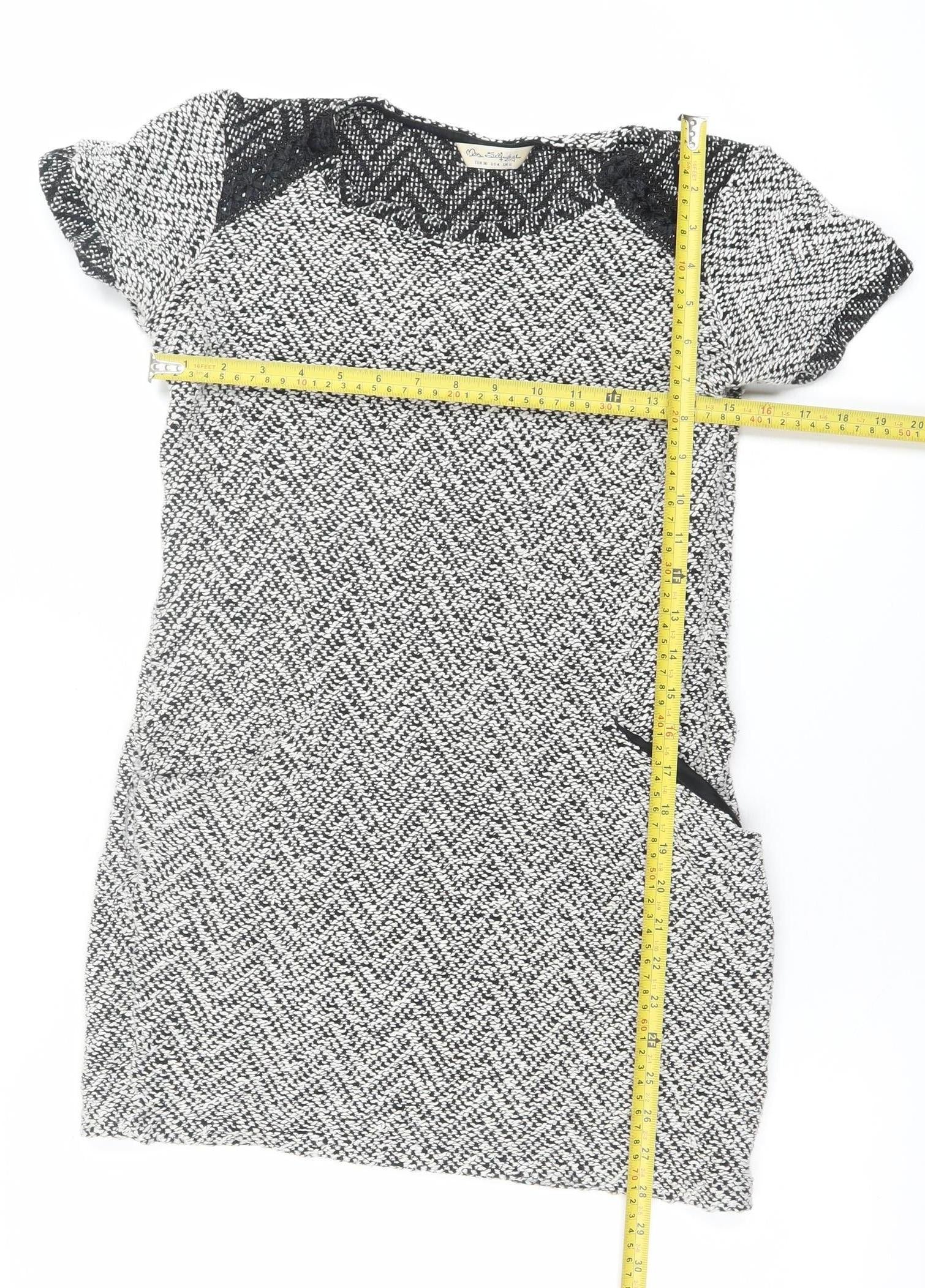 Miss Selfridge Women's Black Herringbone Shift Dress Size 8 - Image 2