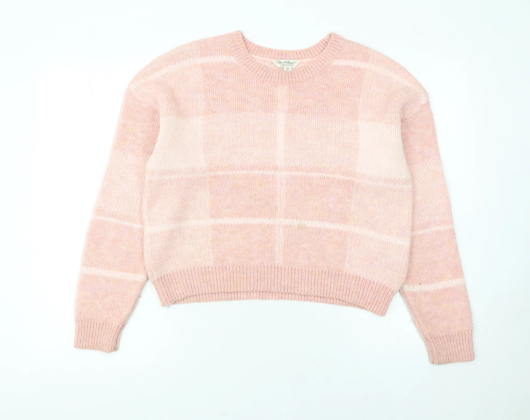 Miss Selfridge Women's Pink Check Crew Neck Pullover Jumper Size 8