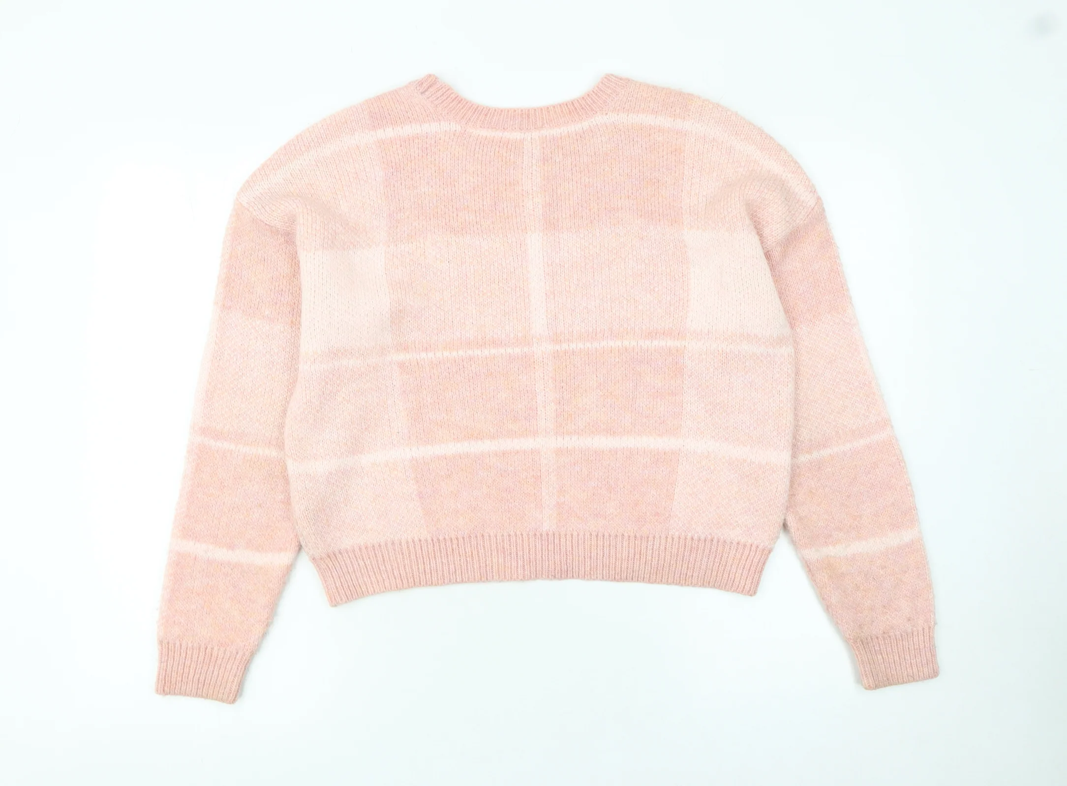 Miss Selfridge Women's Pink Check Crew Neck Pullover Jumper Size 8 - Image 3