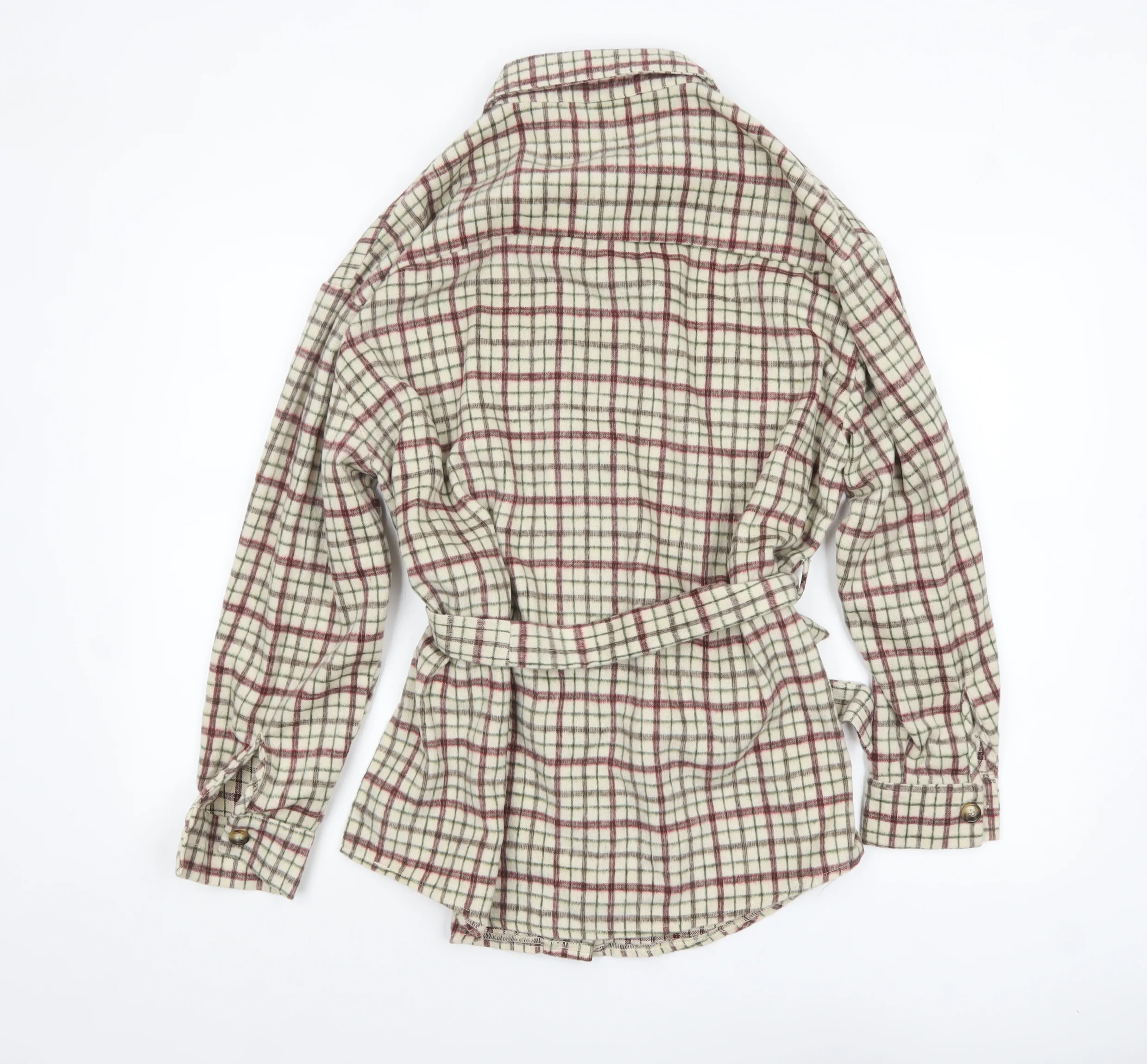 Missguided Petite Women’s Beige Check Belted Flannel Jacket Size 8 - Image 3
