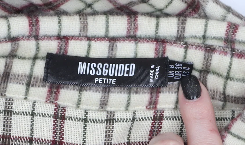 Missguided Petite Women’s Beige Check Belted Flannel Jacket Size 8 - Image 5