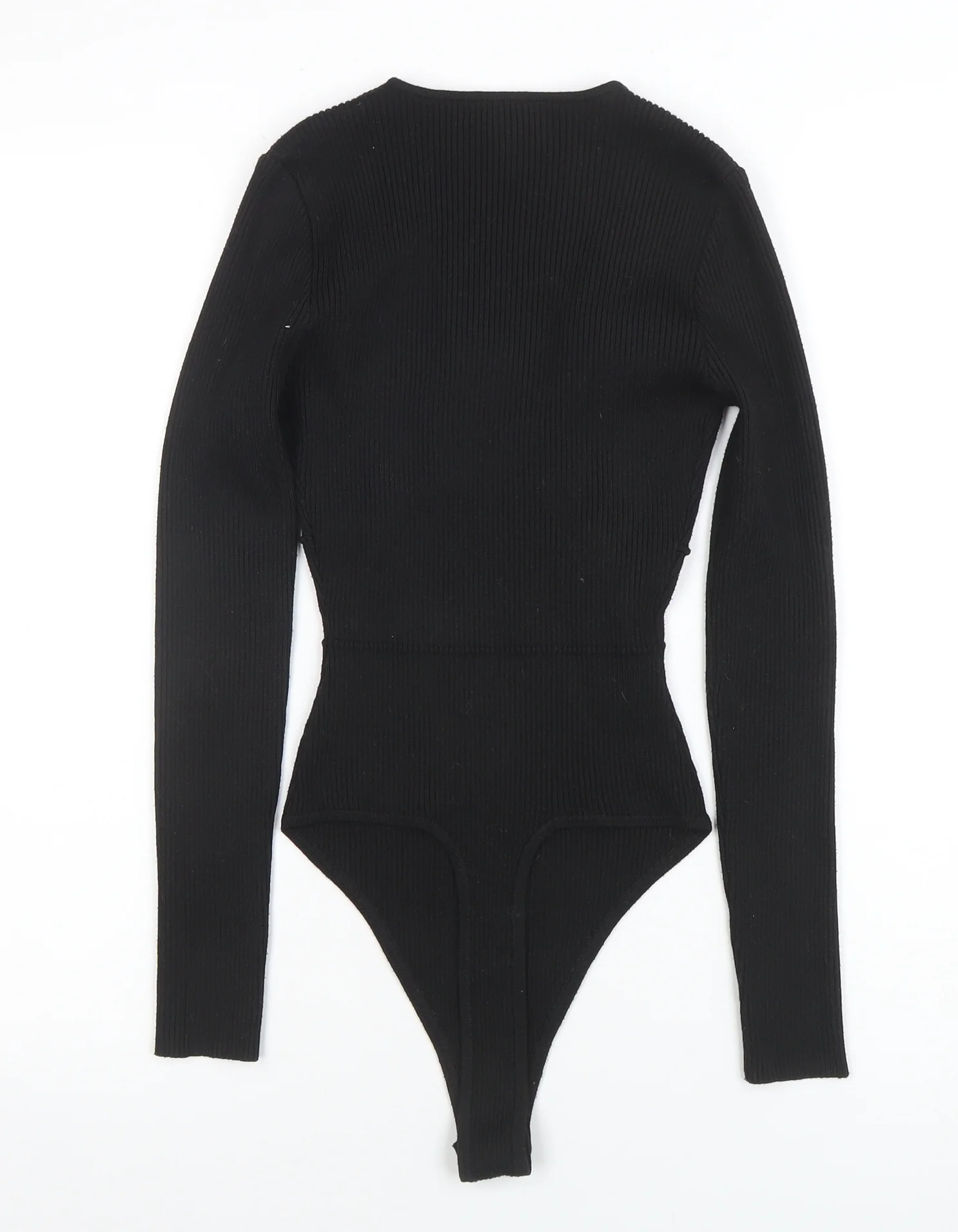 Missguided Women Black Ribbed Long Sleeve Bodysuit UK 8 - Image 3