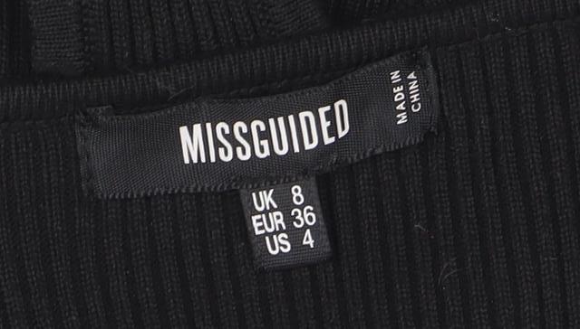 Missguided Women Black Ribbed Long Sleeve Bodysuit UK 8 - Image 4