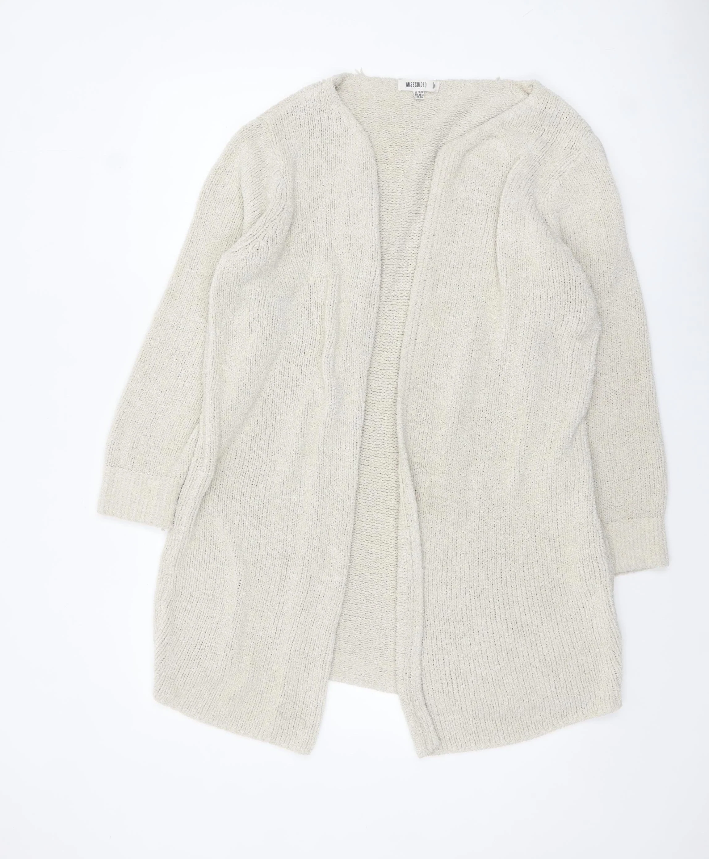 Missguided Women Ivory Chunky Knit Long Sleeve Open Cardigan Size 10/12