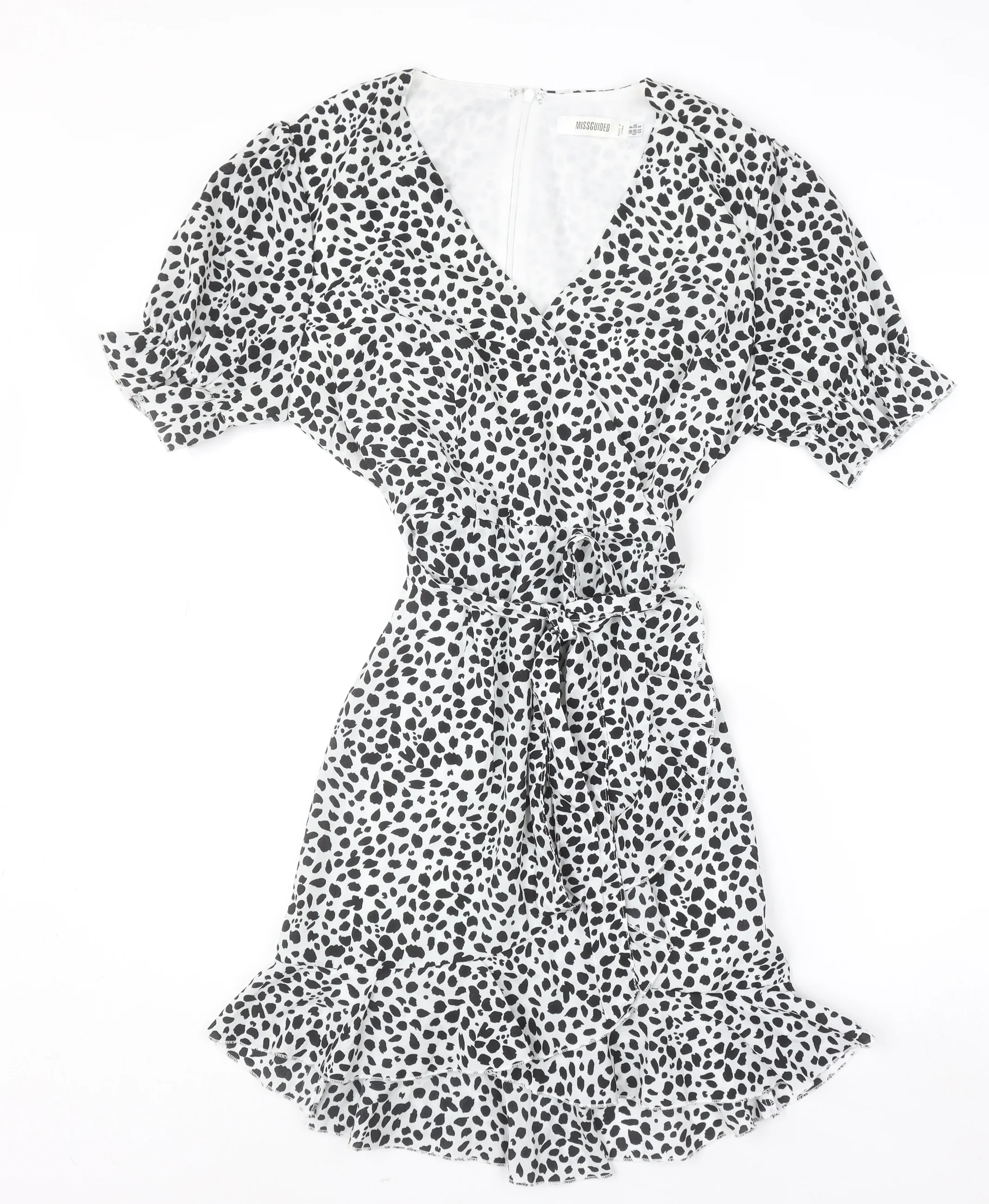 Missguided Women's Black Animal Print Short Wrap Dress Size 8