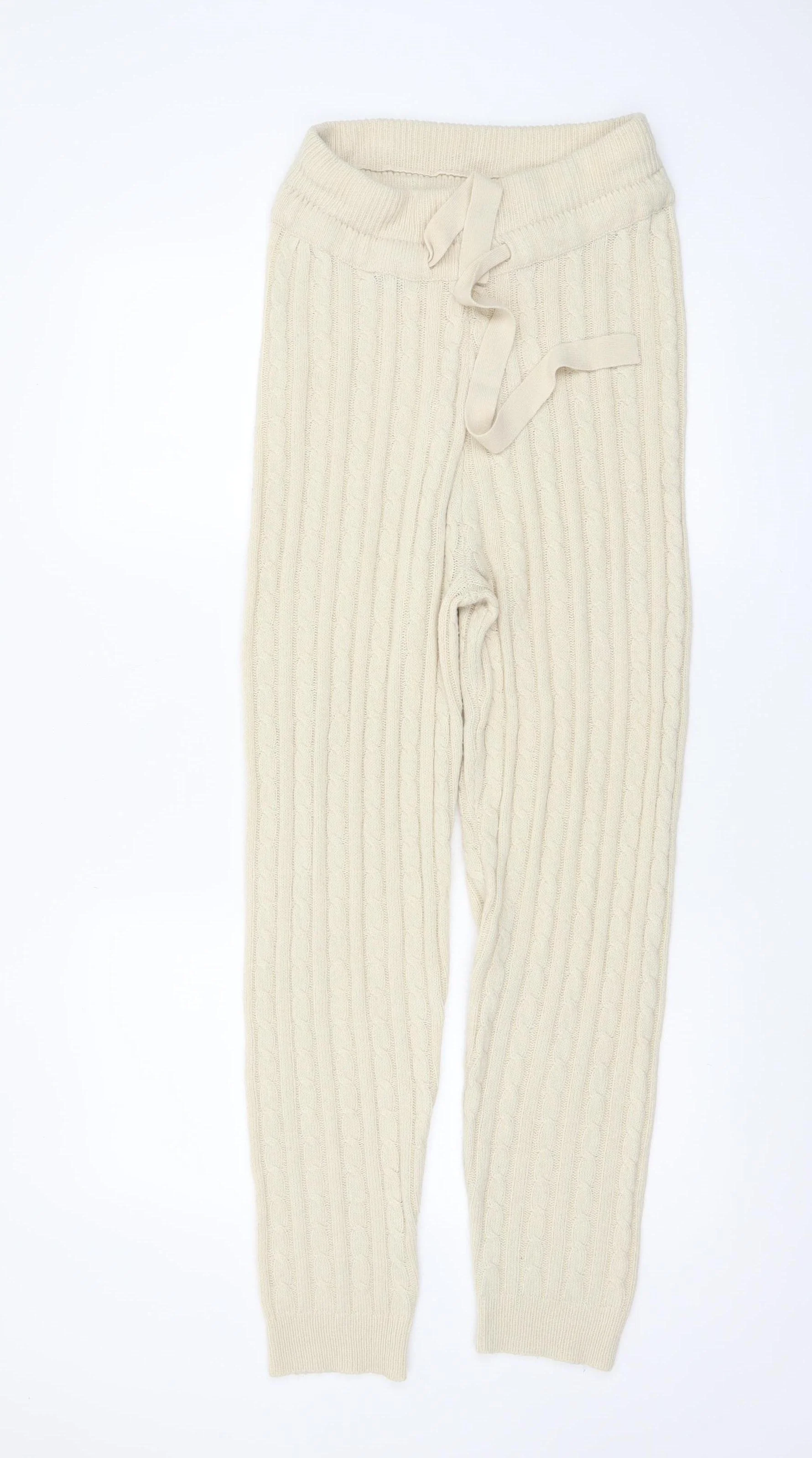Misspap Women’s Beige Cable Knit Drawstring Jogger Trousers M