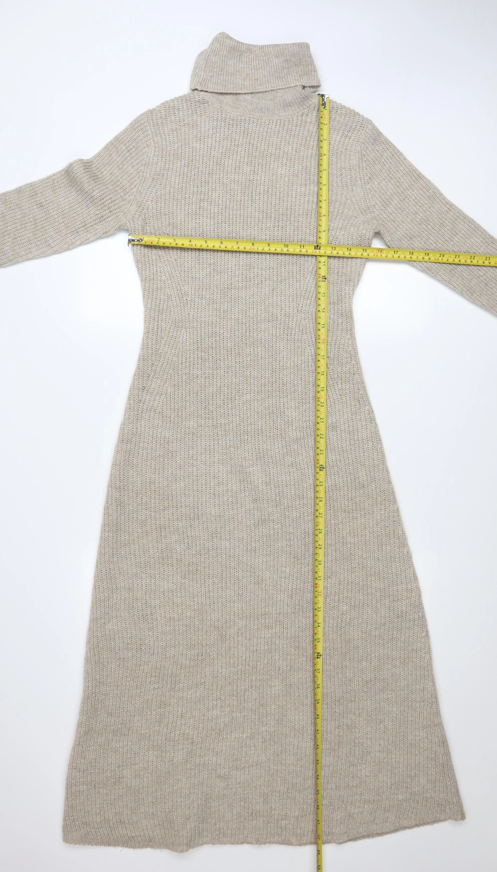 MNG Women Beige Knit Roll Neck Long Sleeve Midi Jumper Dress M - Image 2