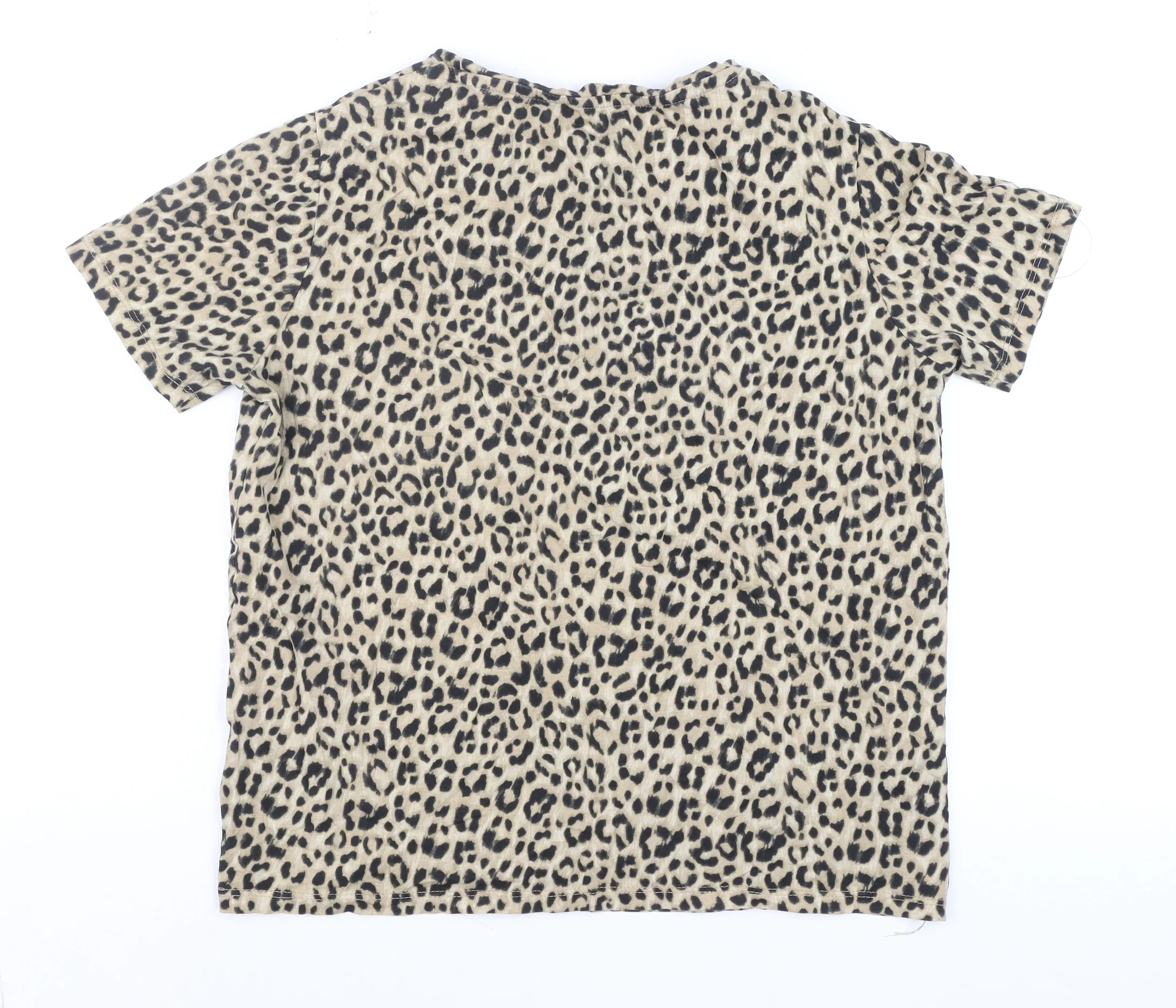 MNG Women’s Beige Animal Print Cotton Short Sleeve T-Shirt Size 12 - Image 3