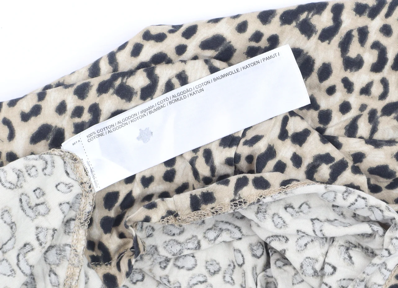 MNG Women’s Beige Animal Print Cotton Short Sleeve T-Shirt Size 12 - Image 4
