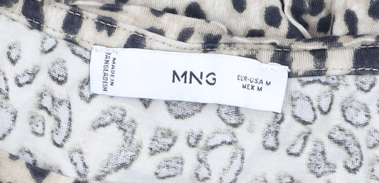 MNG Women’s Beige Animal Print Cotton Short Sleeve T-Shirt Size 12 - Image 5