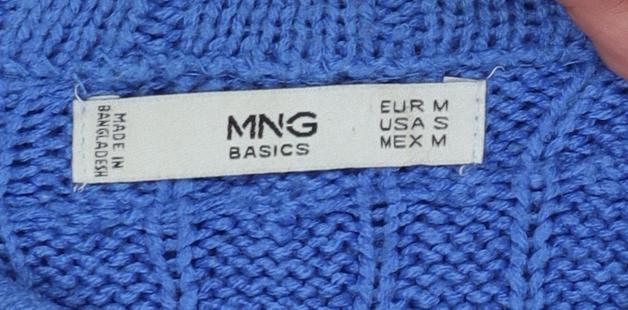MNG Women’s Blue Cable Knit Mock Neck Cotton Blend Jumper Size 12 - Image 4