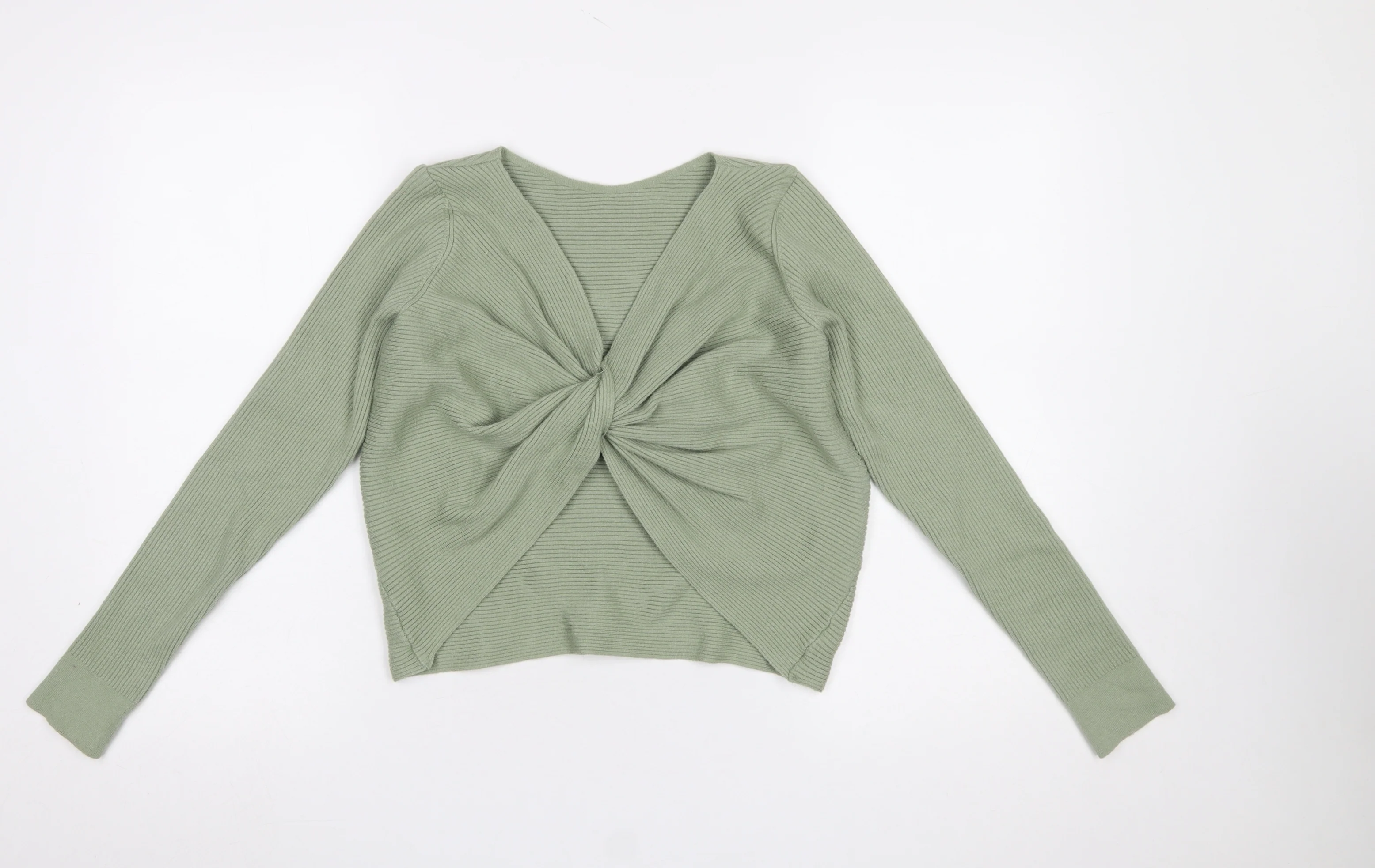 MNG Women’s Green V-Neck Twist Front Knit Cardigan Size 12 - Image 3