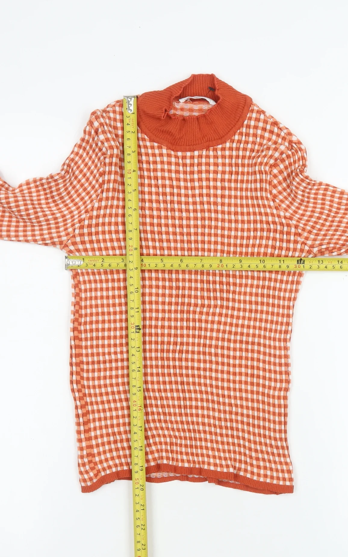 MNG Women’s Orange Check Roll Neck Long Sleeve Slim Fit Top - Size M - Image 2