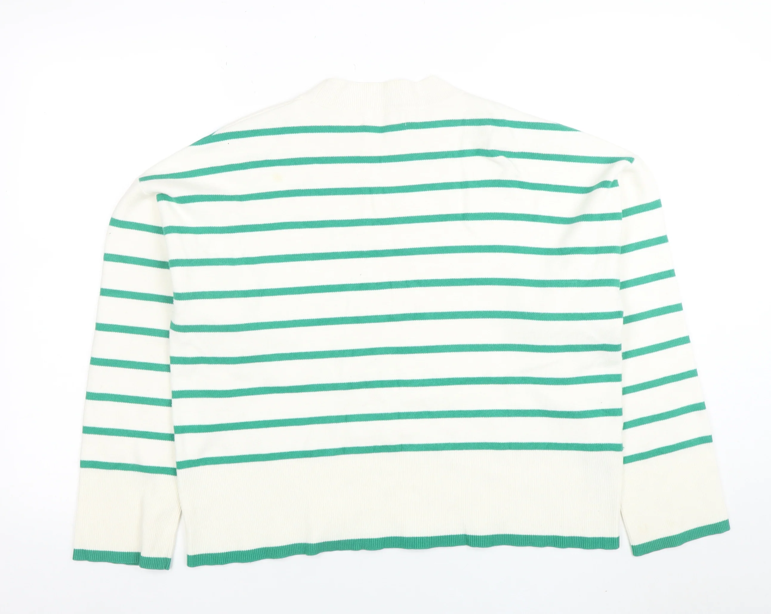 MNG Women’s White Green Striped Knit Long Sleeve Top Size L - Image 3