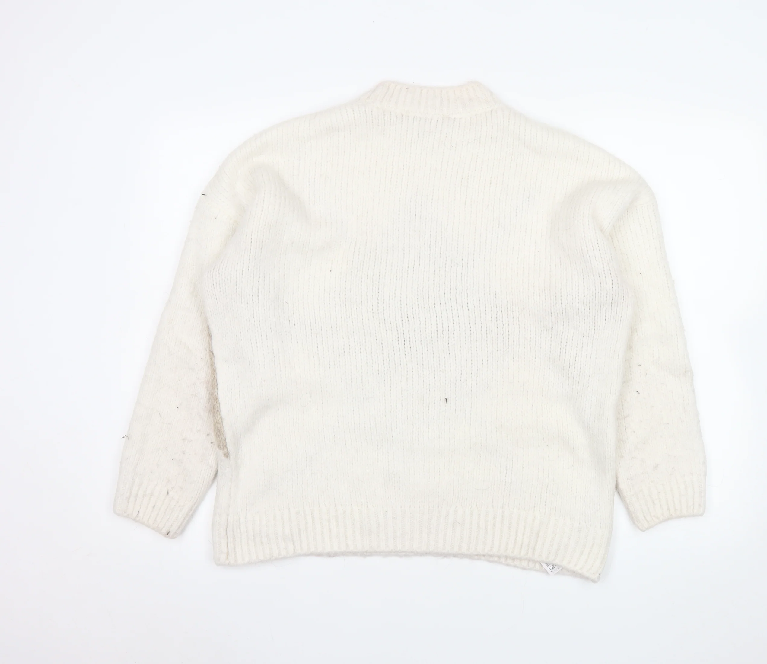 MNG Women's Beige Argyle Wool Blend Pullover Jumper Size L - Image 3