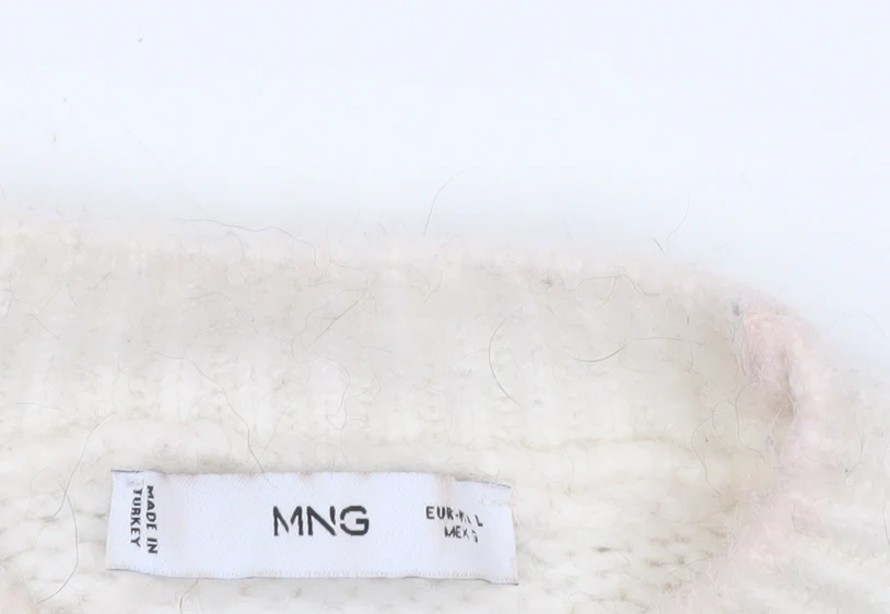 MNG Women's Beige Argyle Wool Blend Pullover Jumper Size L - Image 4