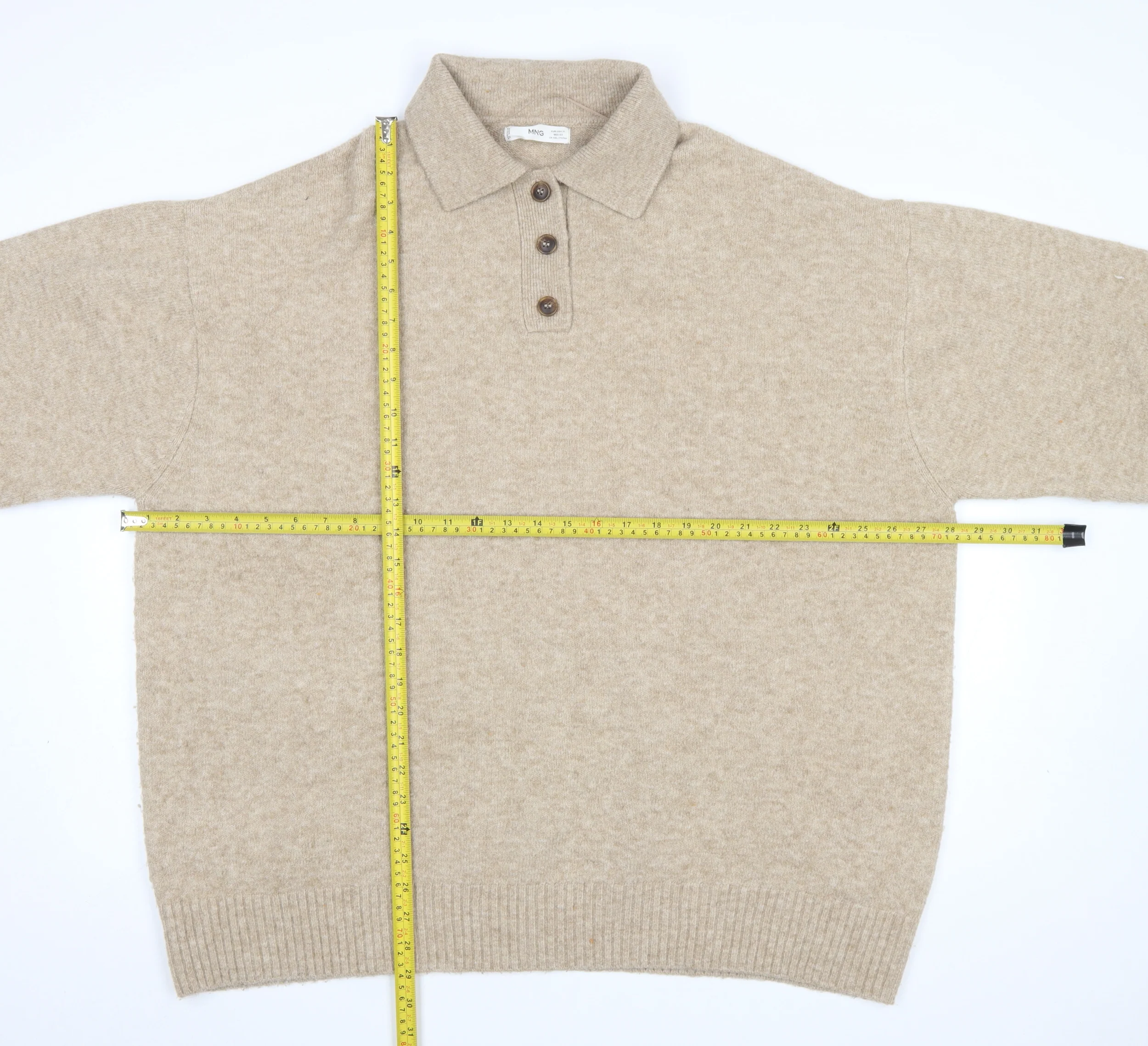 MNG Womens Beige Collared Henley Knit Jumper Size XL - Image 2