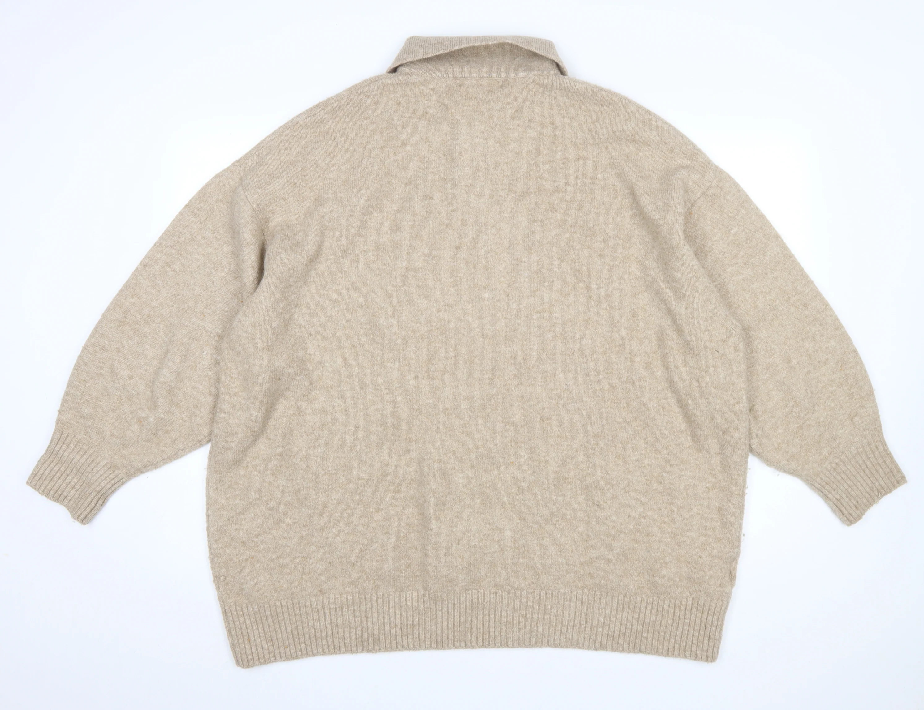 MNG Womens Beige Collared Henley Knit Jumper Size XL - Image 3
