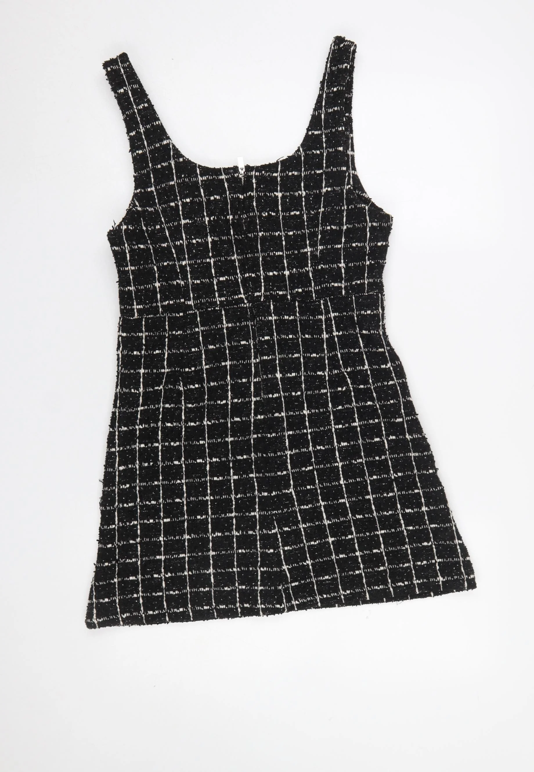 MNG Women's Black Check Tweed Sleeveless Shift Dress Size 8 - Image 3