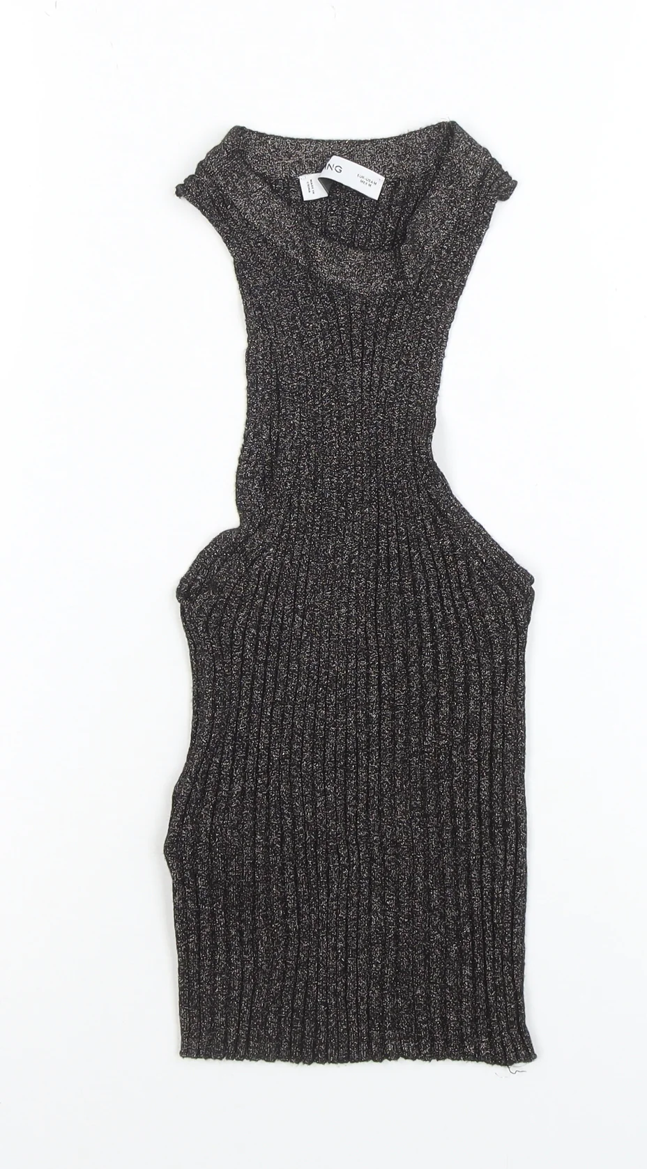 MNG Women's Black Metallic Ribbed Halter Camisole Top Size M