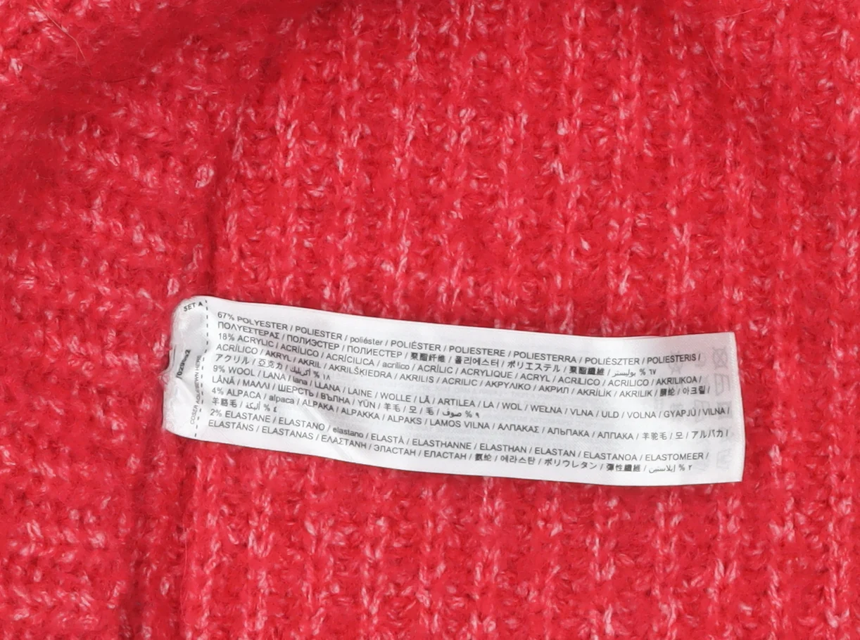 MNG Women's Red V-Neck Chunky Knit Wool Blend Jumper Size L - Image 4